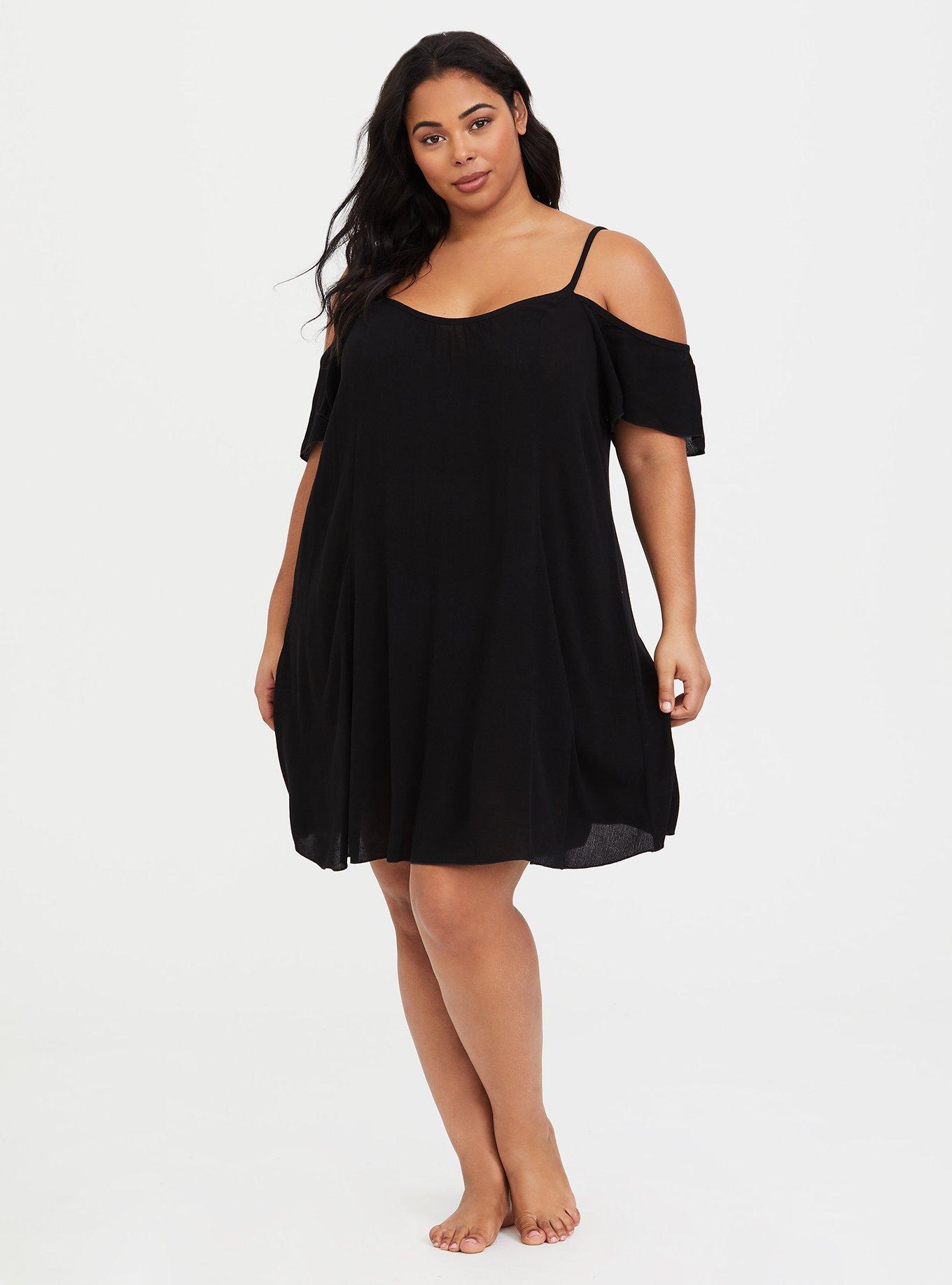 Plus Size Crepe Cold Shoulder Coverup Dress, , alternate
