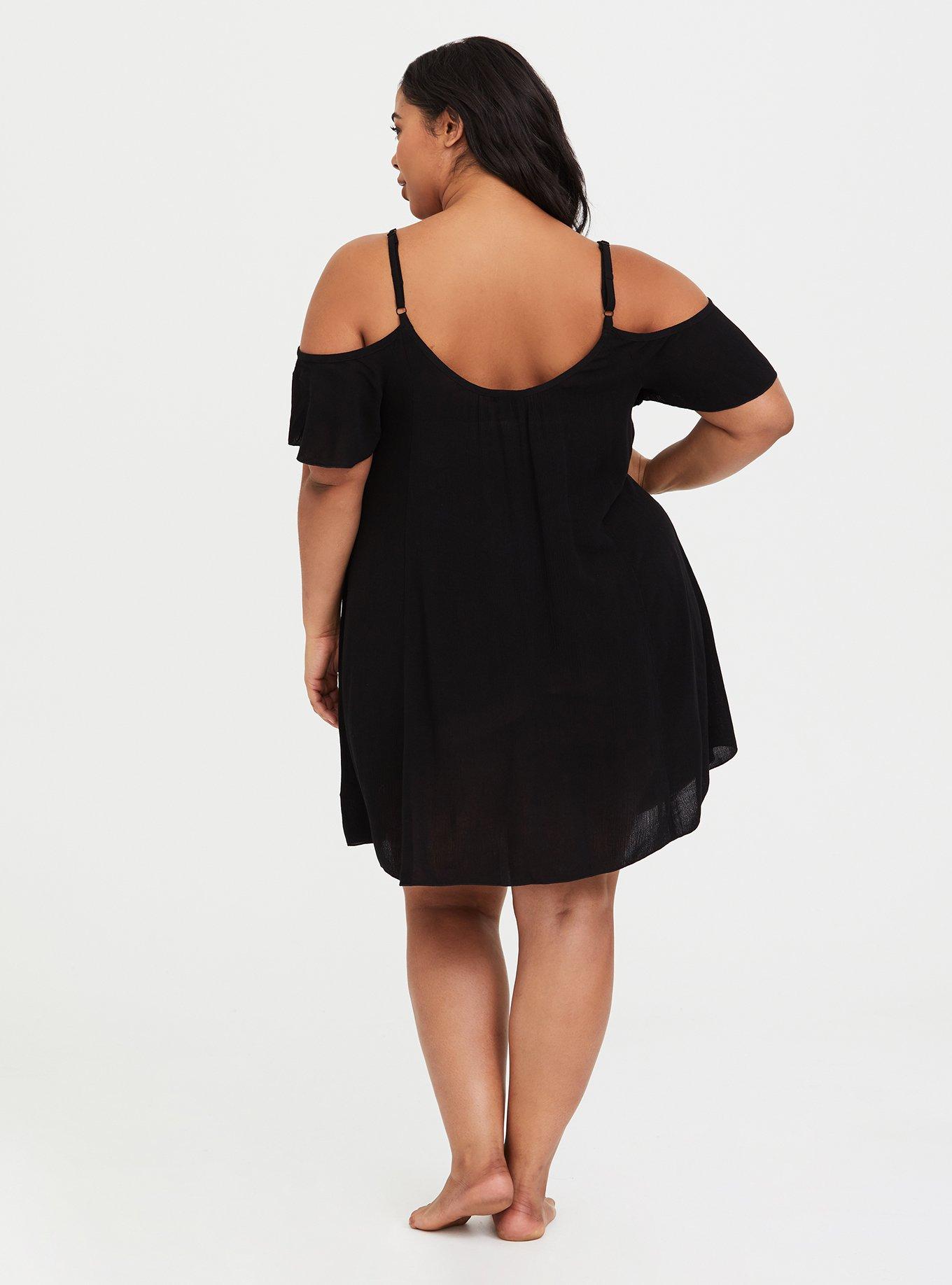 Plus Size Crepe Cold Shoulder Coverup Dress, , alternate