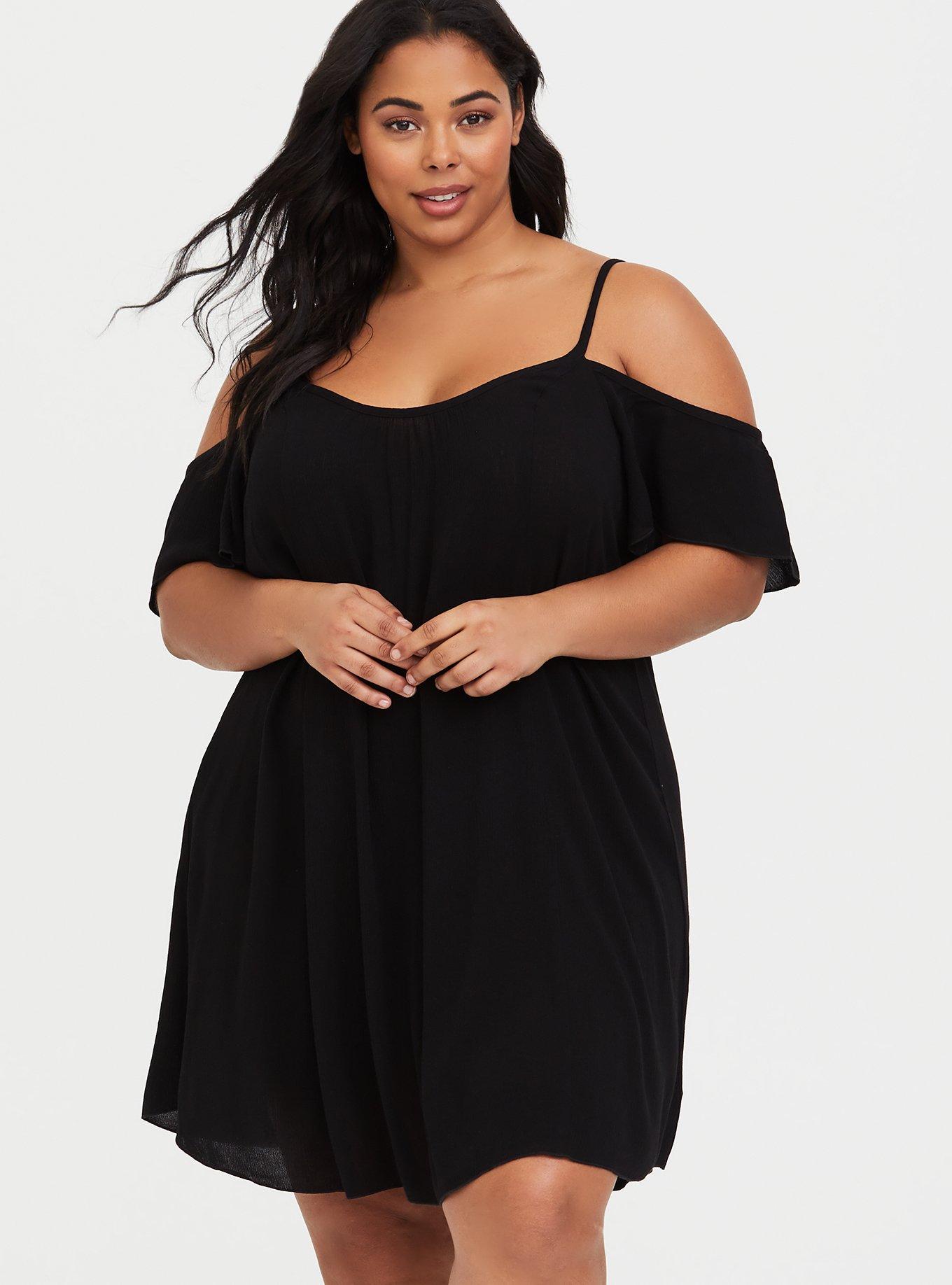 Plus Size Crepe Cold Shoulder Coverup Dress, , hi-res