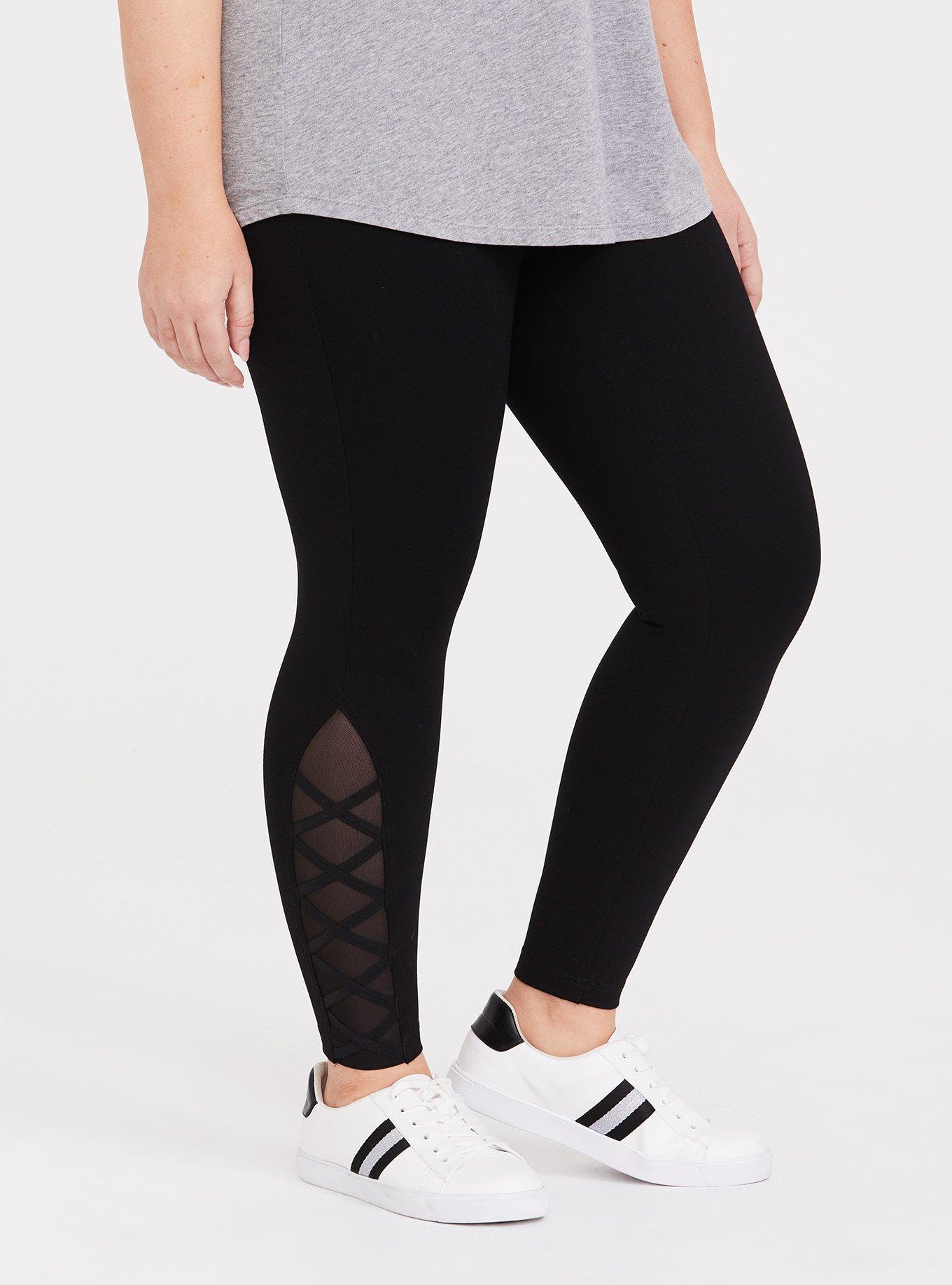 Plus Size Black Ponte Lattice Luxe Legging, DEEP BLACK, alternate