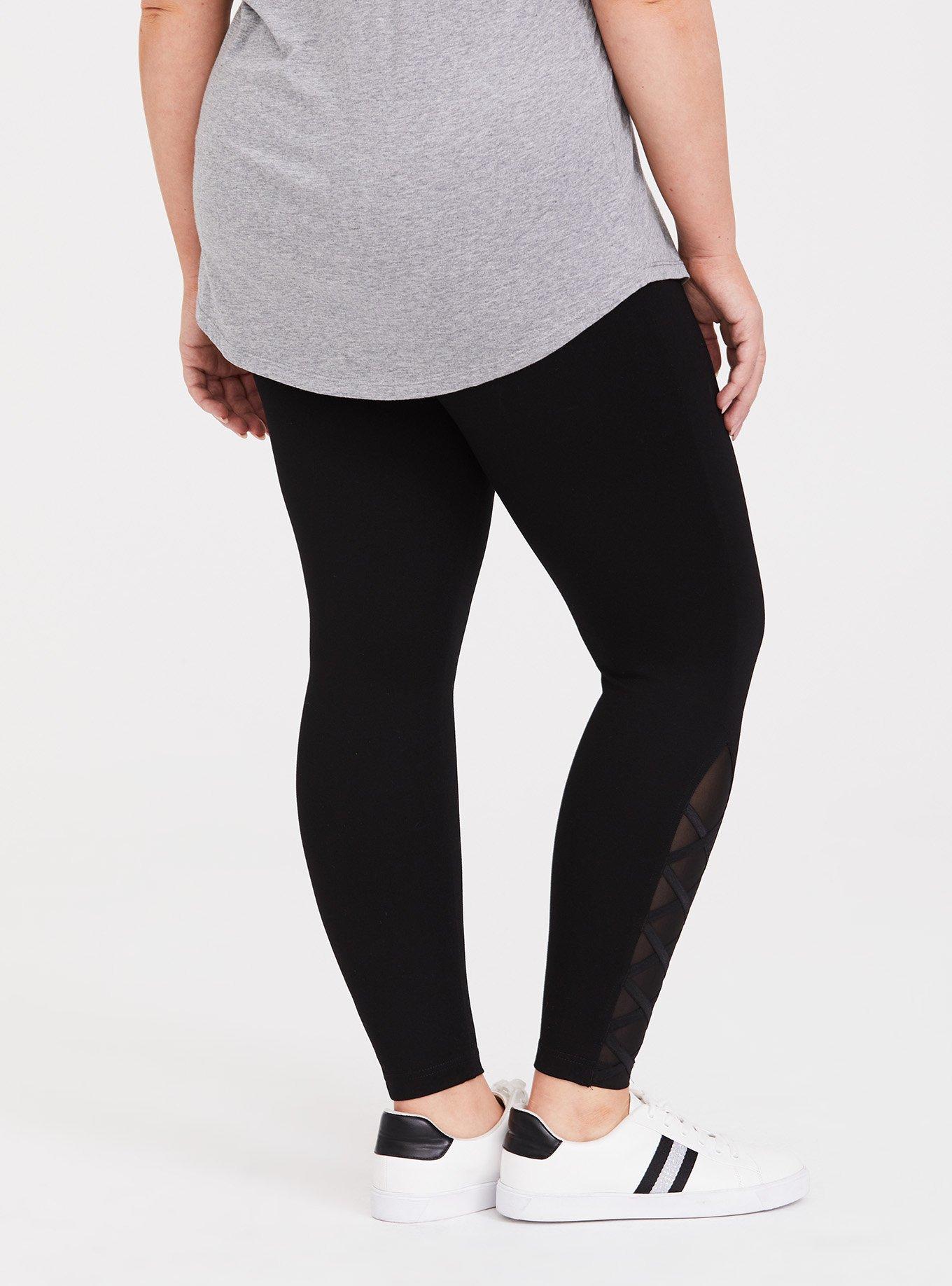 Plus Size Black Ponte Lattice Luxe Legging, DEEP BLACK, alternate