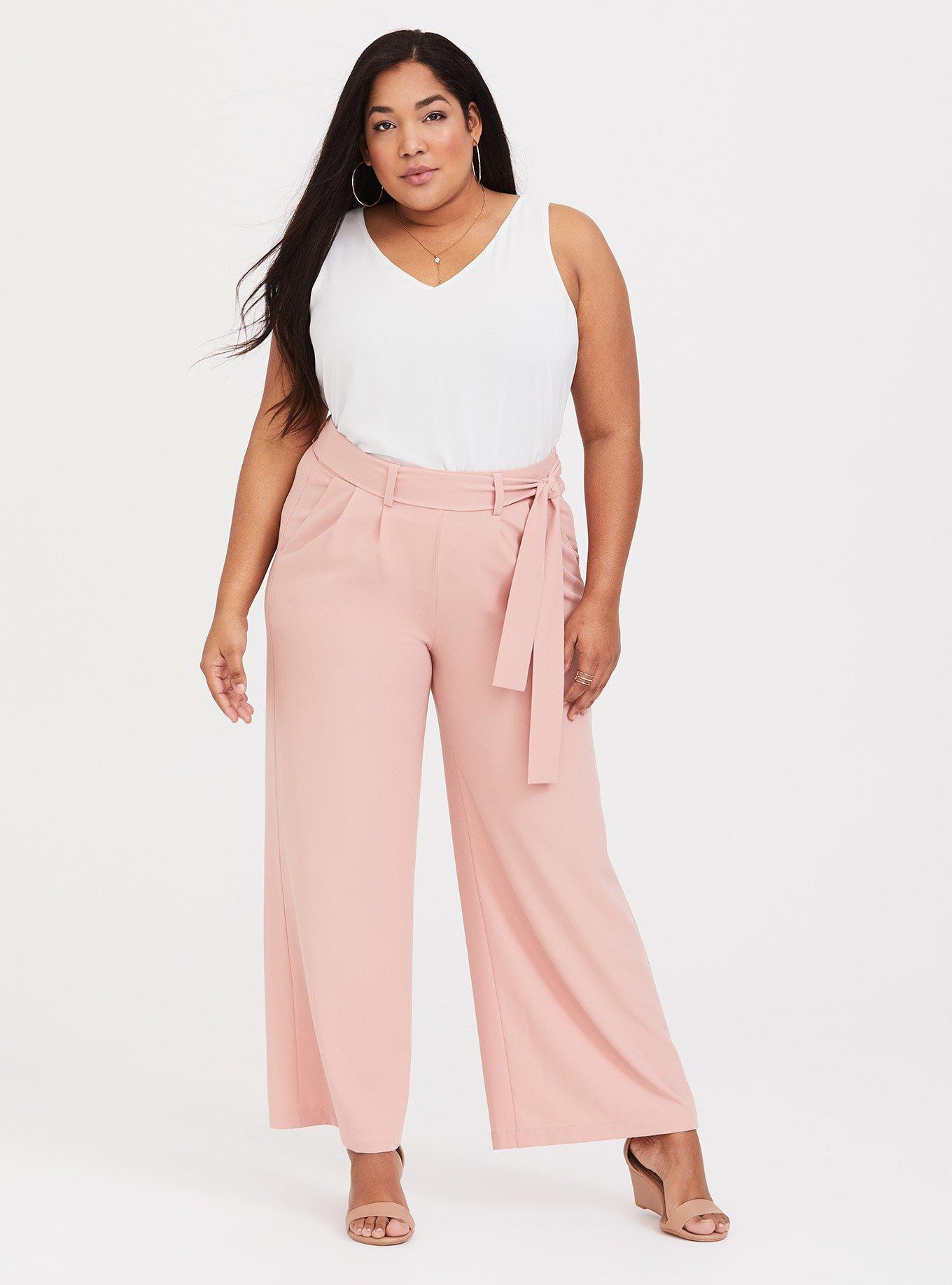 Plus Size - Pink Crepe Tie-Front Wide Leg Pant - Torrid