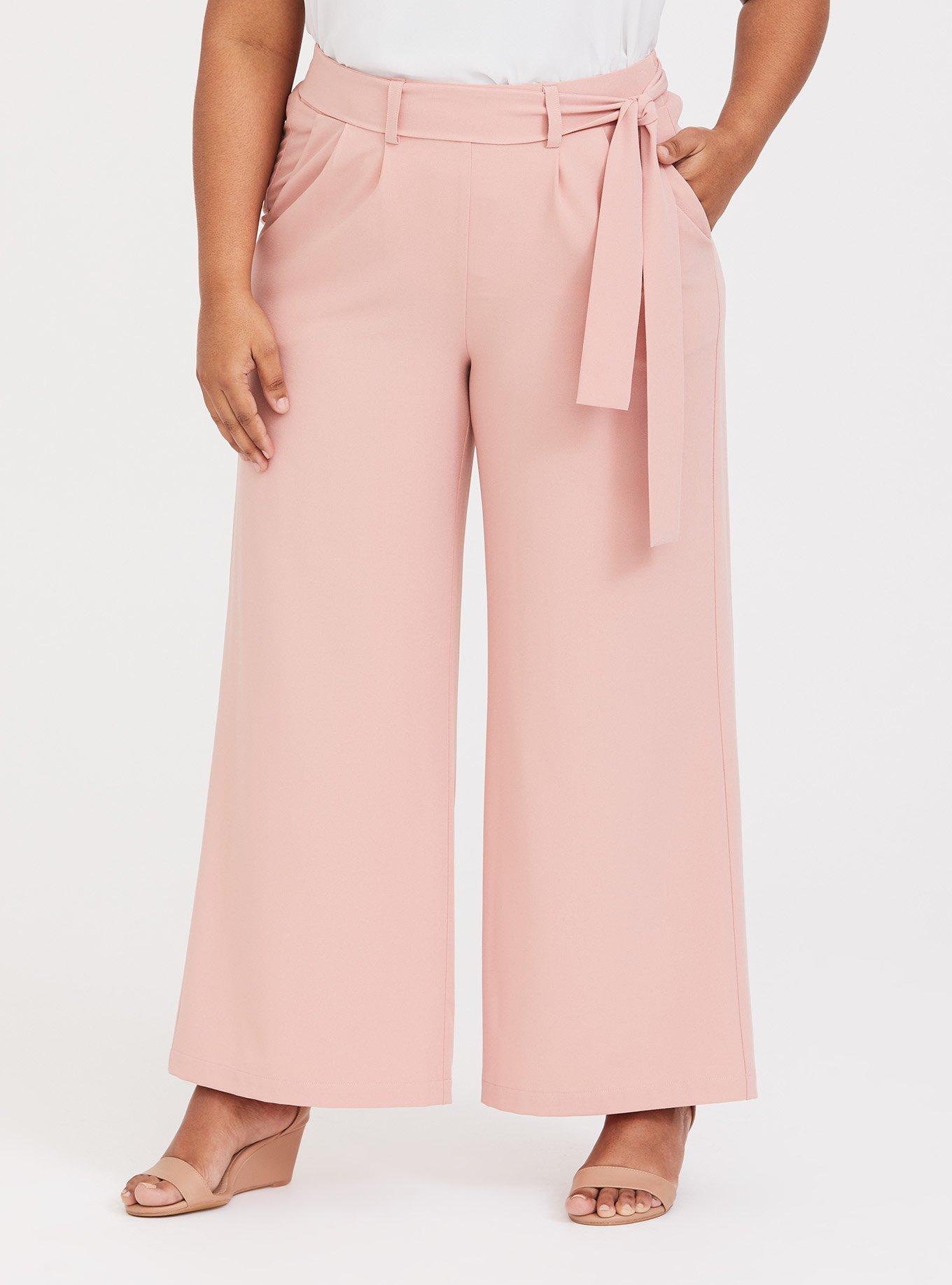 Plus Size - Pink Crepe Tie-Front Wide Leg Pant - Torrid