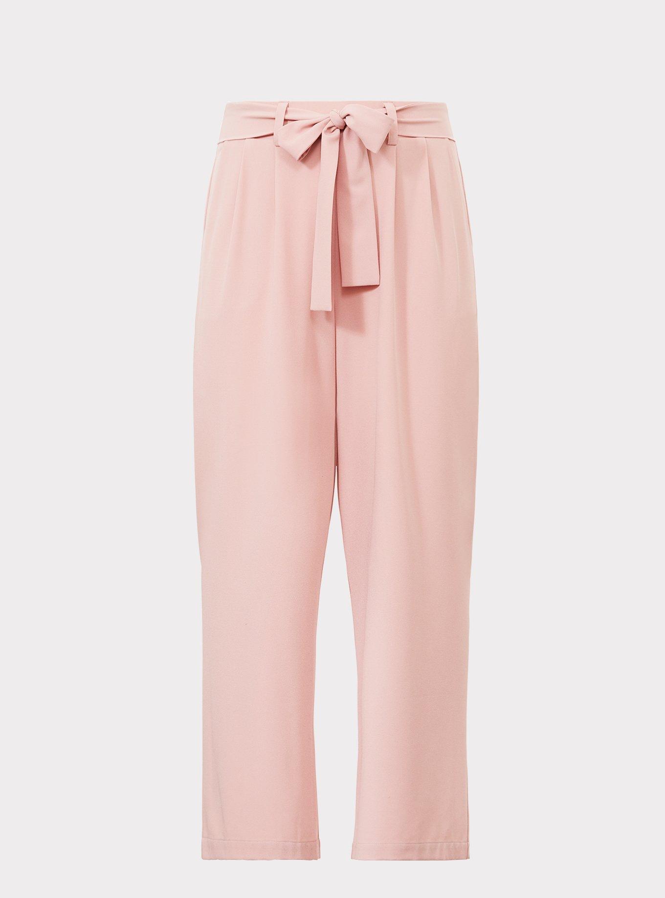 Pink Crepe Tie-Front Wide Leg Pant, , hi-res