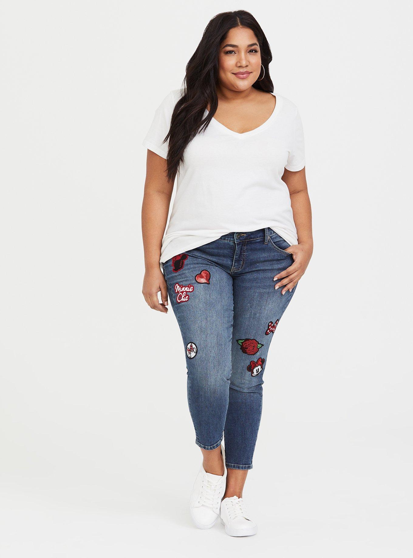 Disney Minnie Mouse Crop Classic Skinny Jean - Vintage Stretch Medium Wash with Patchwork, DISTANT LANDS, alternate