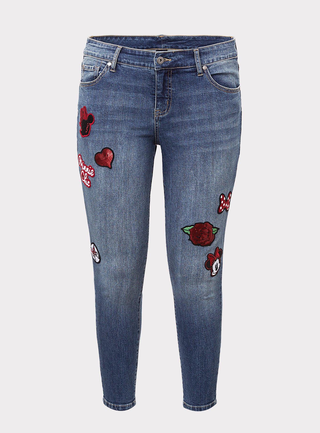 Disney Minnie Mouse Crop Classic Skinny Jean - Vintage Stretch Medium Wash with Patchwork, DISTANT LANDS, hi-res