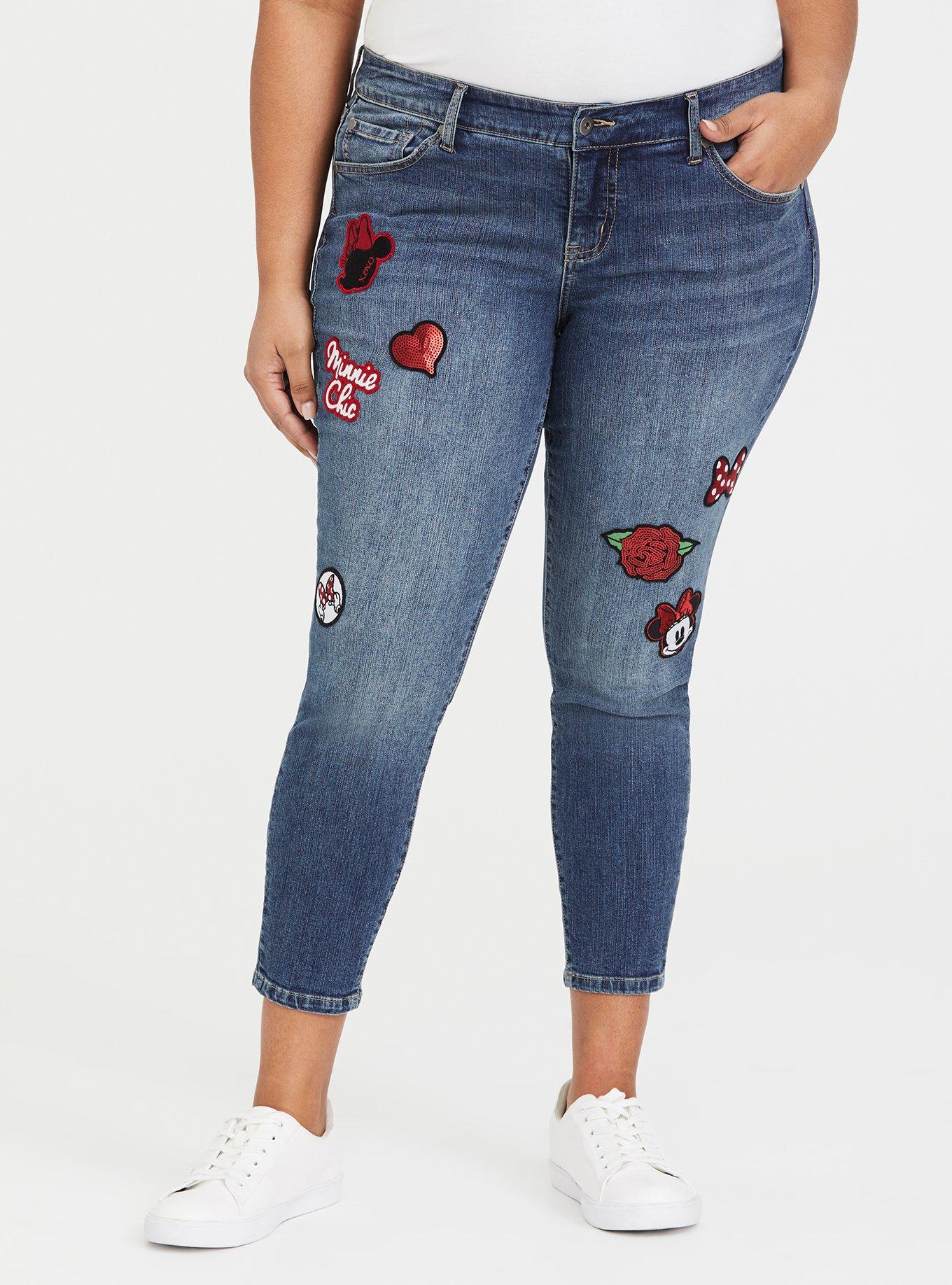 Disney Minnie Mouse Crop Classic Skinny Jean - Vintage Stretch Medium Wash with Patchwork, DISTANT LANDS, hi-res