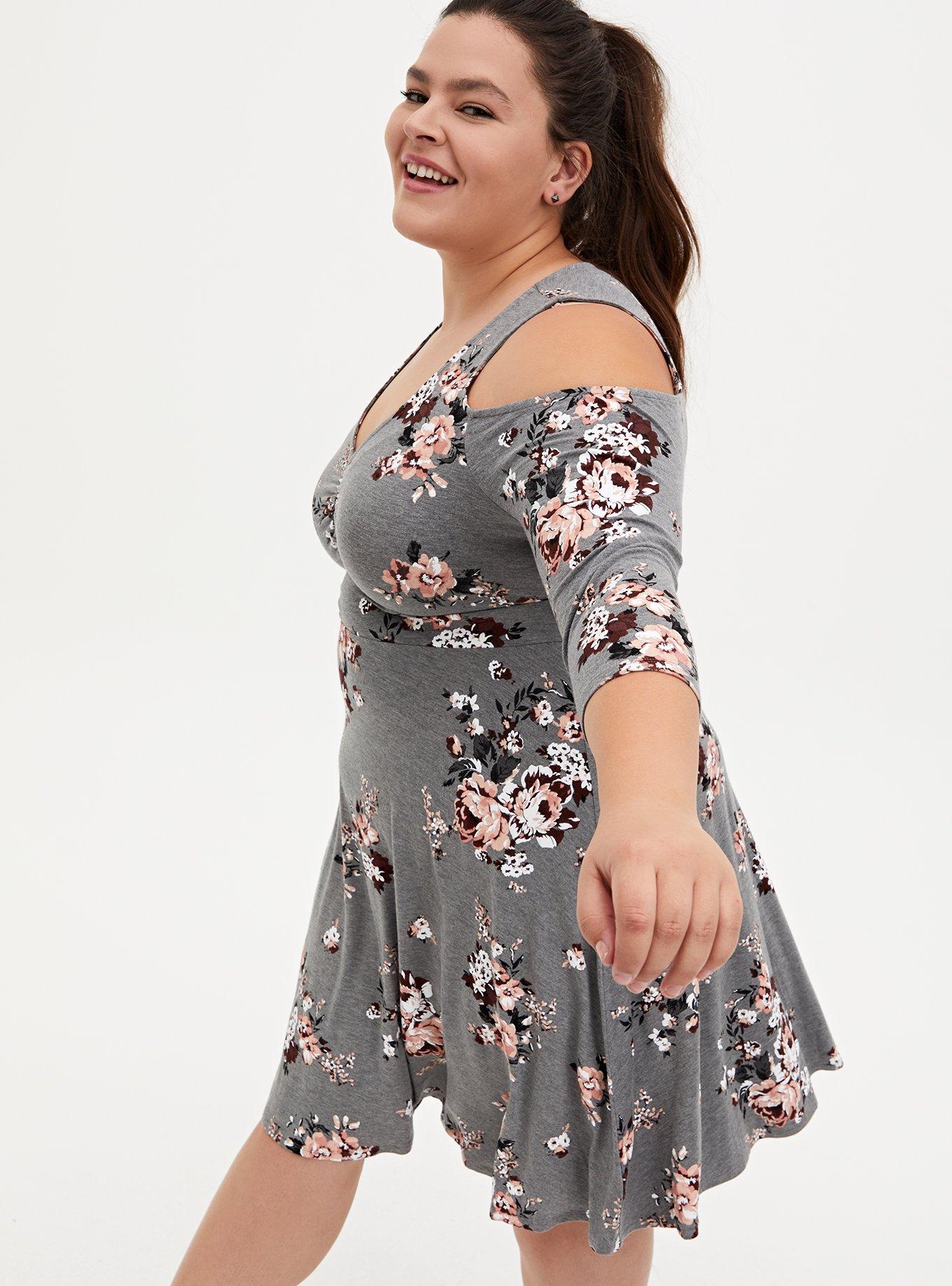 Grey Floral Jersey Skater Dress, ROSEY GARDEN, alternate
