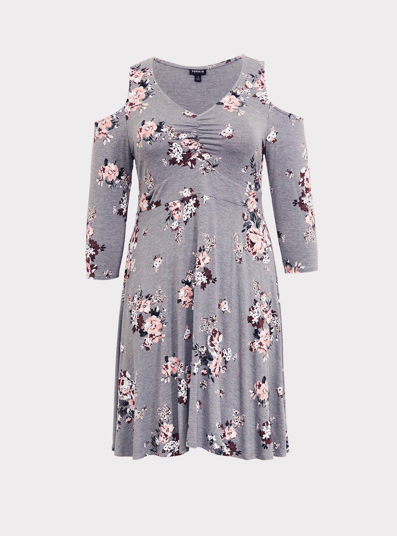 Grey Floral Jersey Skater Dress, , hi-res