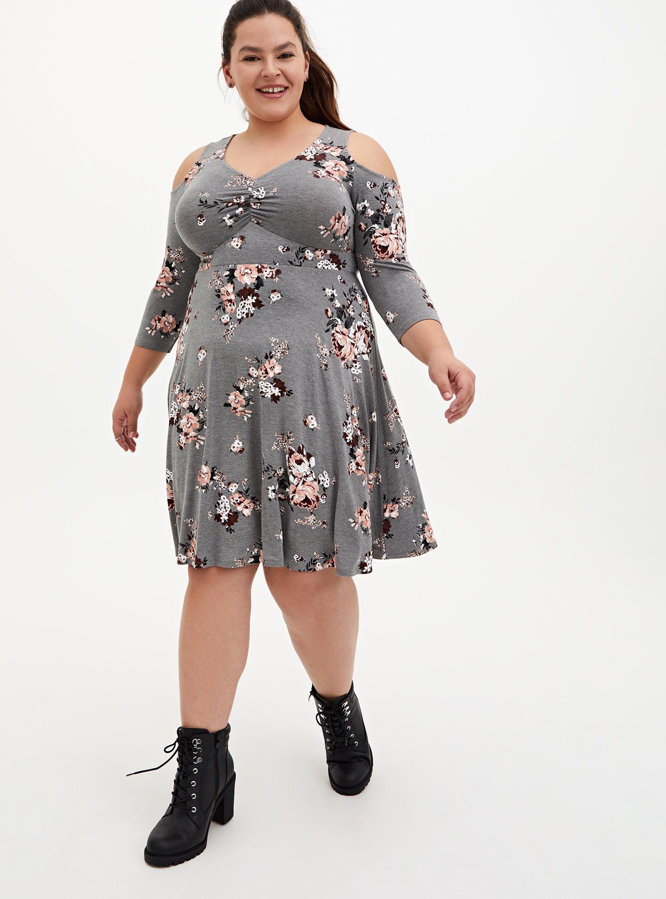 Grey Floral Jersey Skater Dress, , hi-res