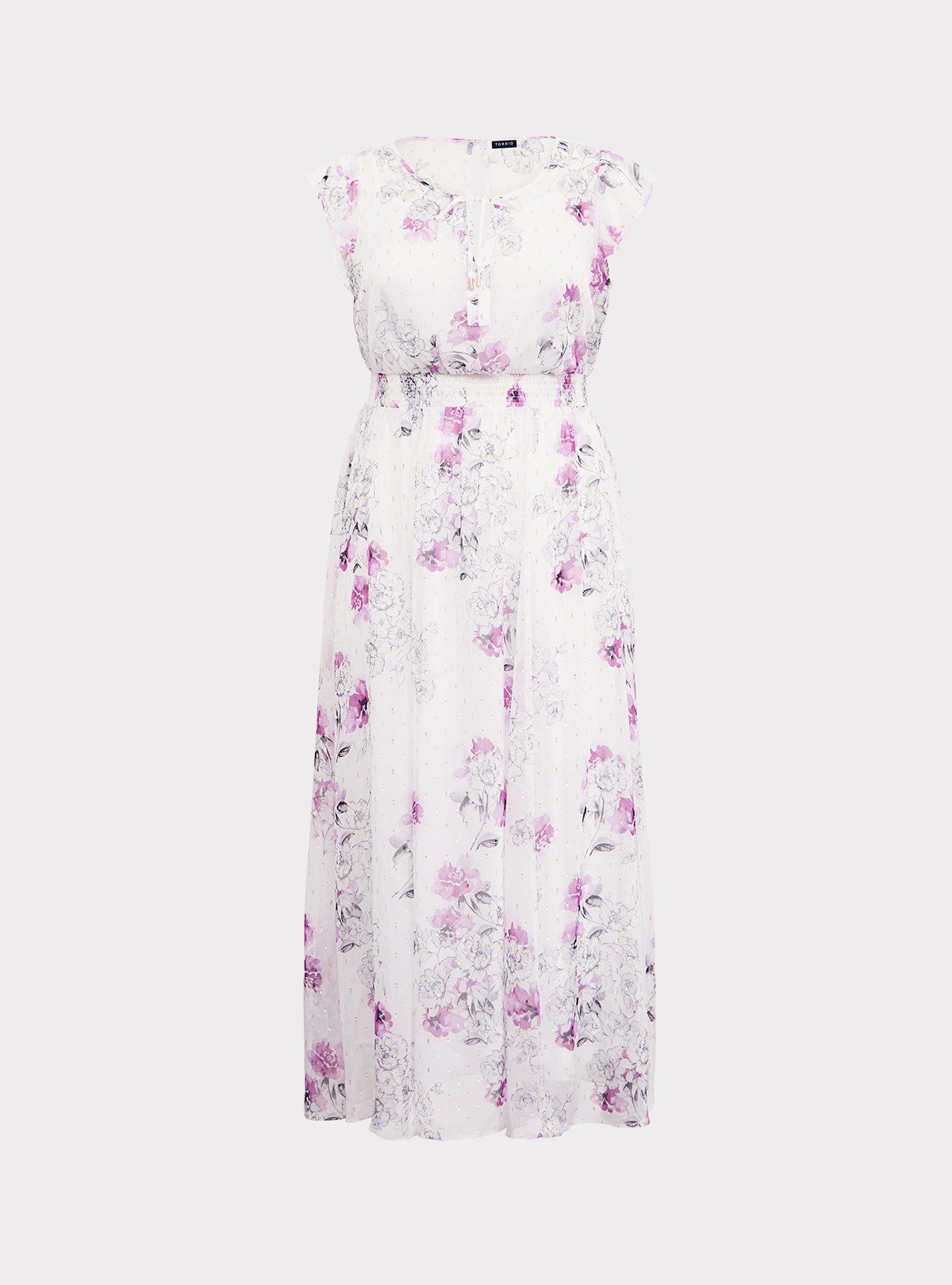 White Floral Chiffon Maxi Dress, , hi-res