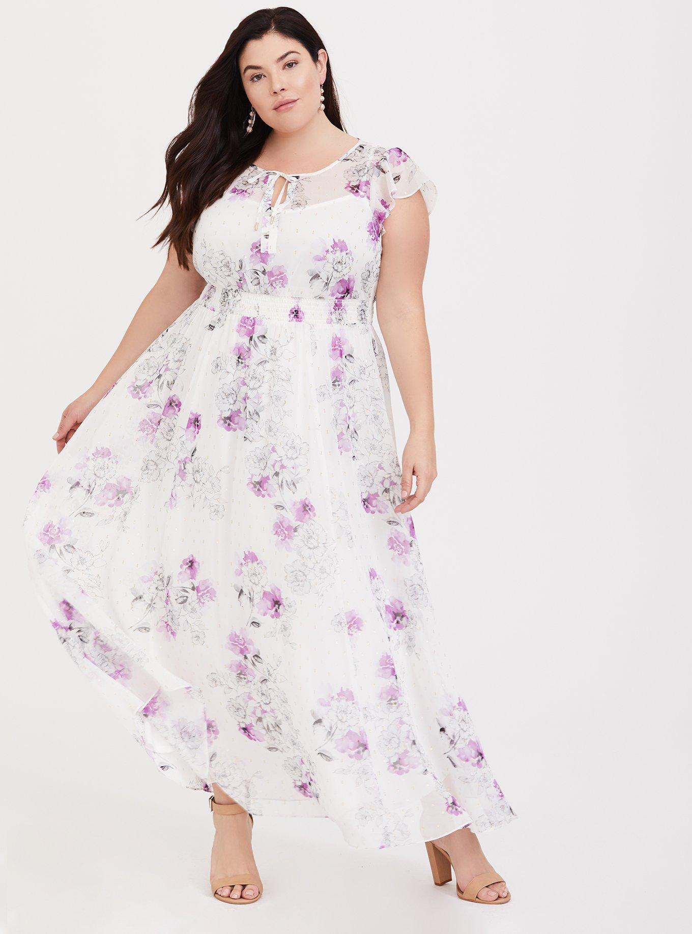 White Floral Chiffon Maxi Dress, , hi-res