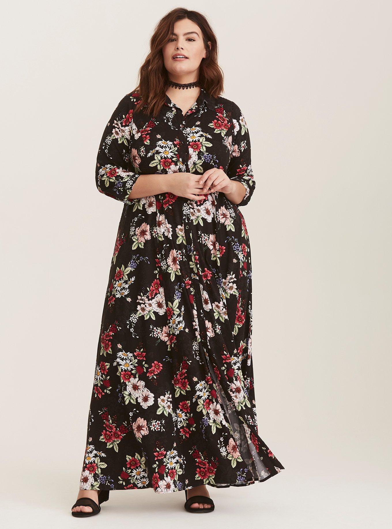 Plus Size - Maxi Challis Button Front Shirt Dress - Torrid