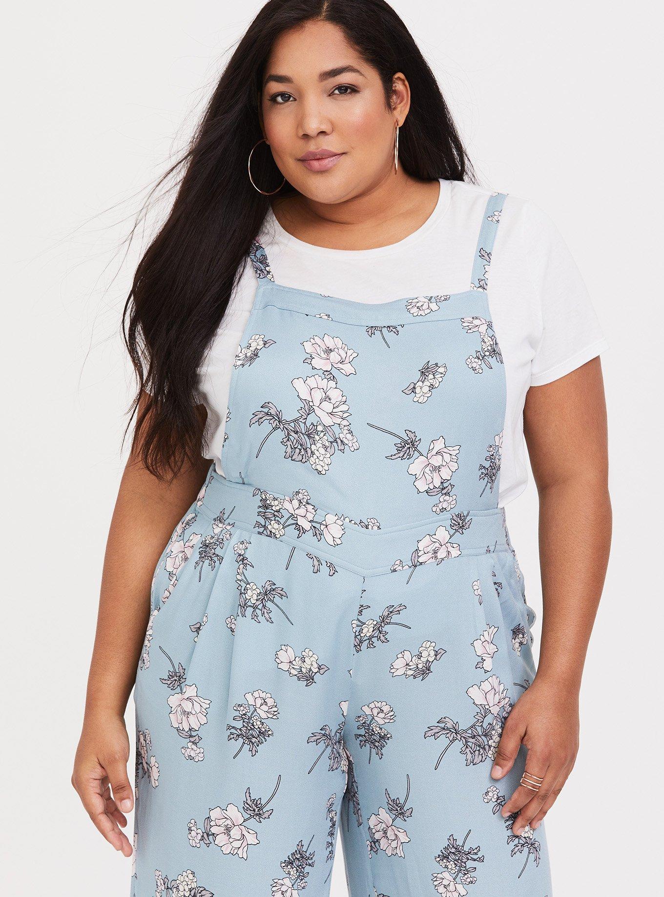 Plus Size Blue Floral Crepe Wide Leg Overall, BLUE FLORAL, alternate