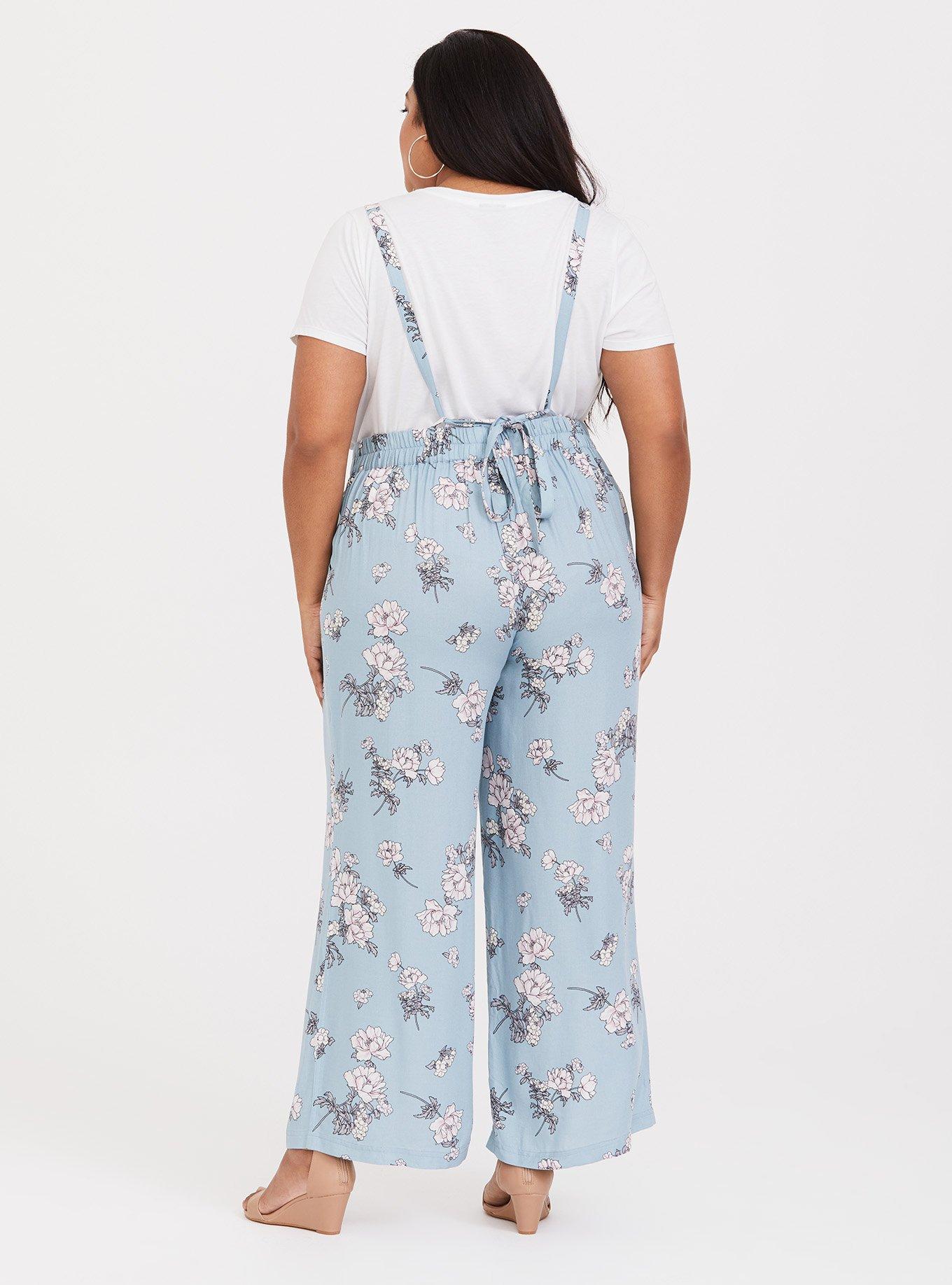 Plus Size Blue Floral Crepe Wide Leg Overall, BLUE FLORAL, alternate