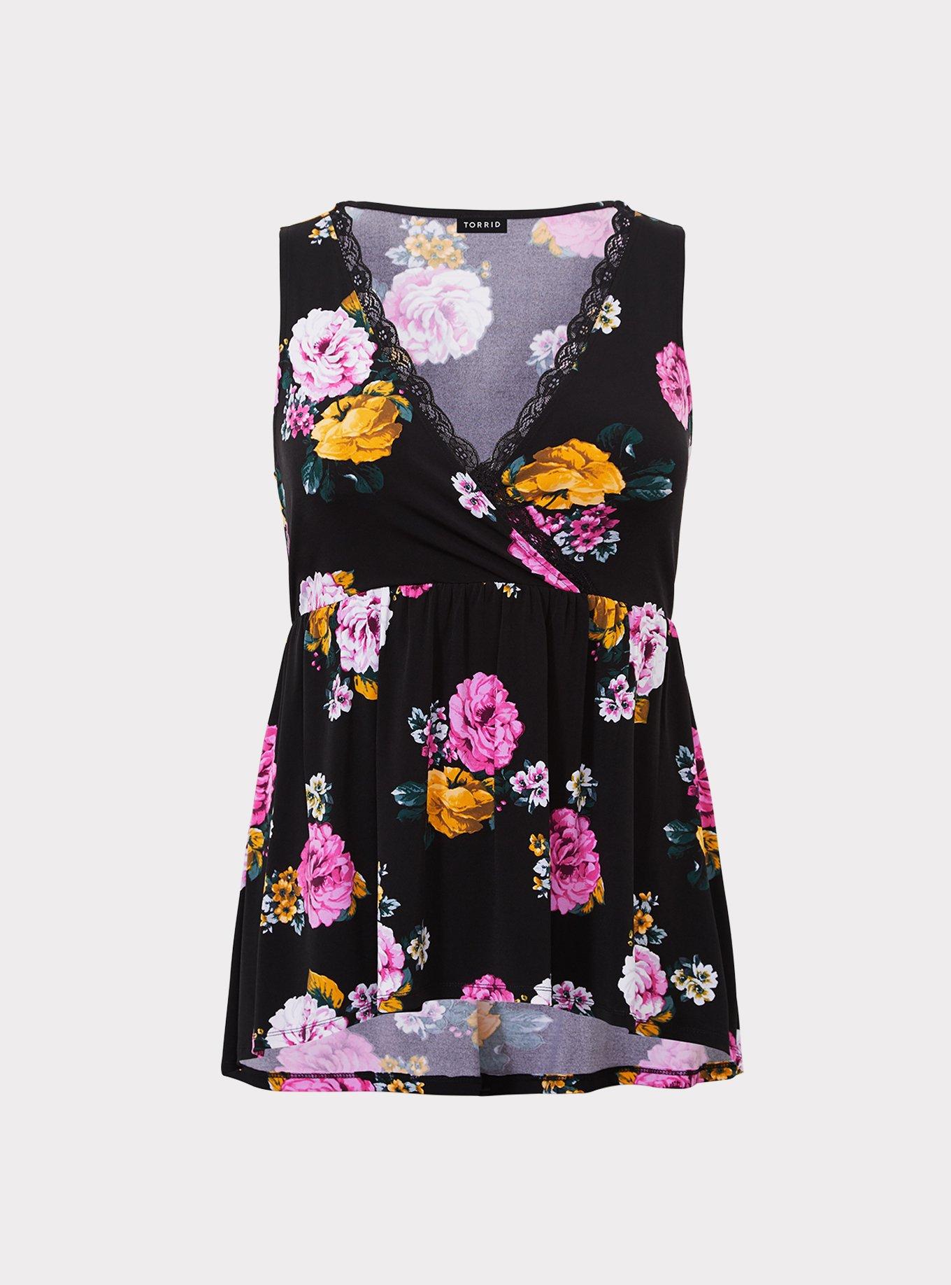 Plus Size - Black Floral Studio Knit Babydoll Top - Torrid