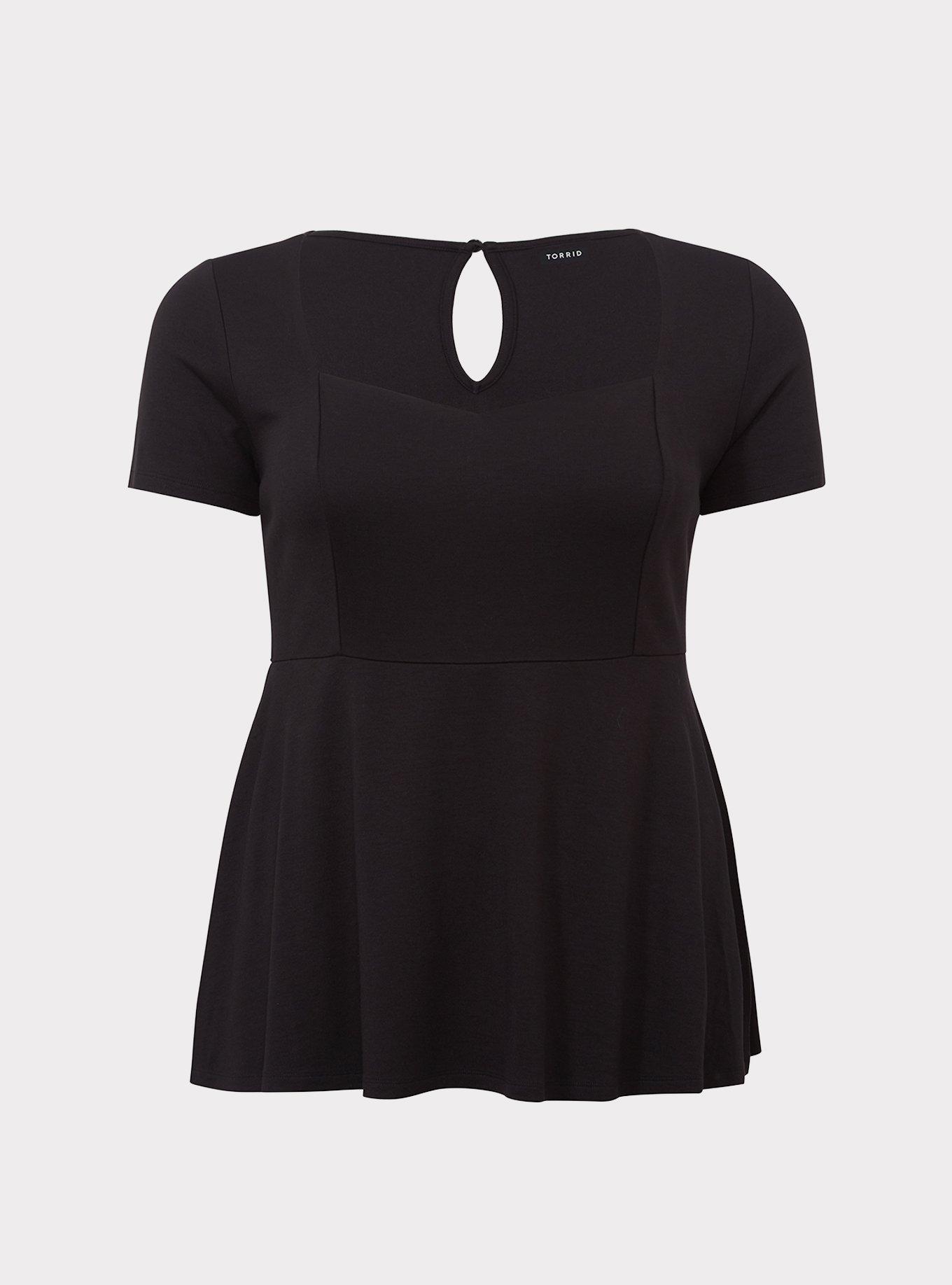 Black Peplum Ponte Top, , hi-res