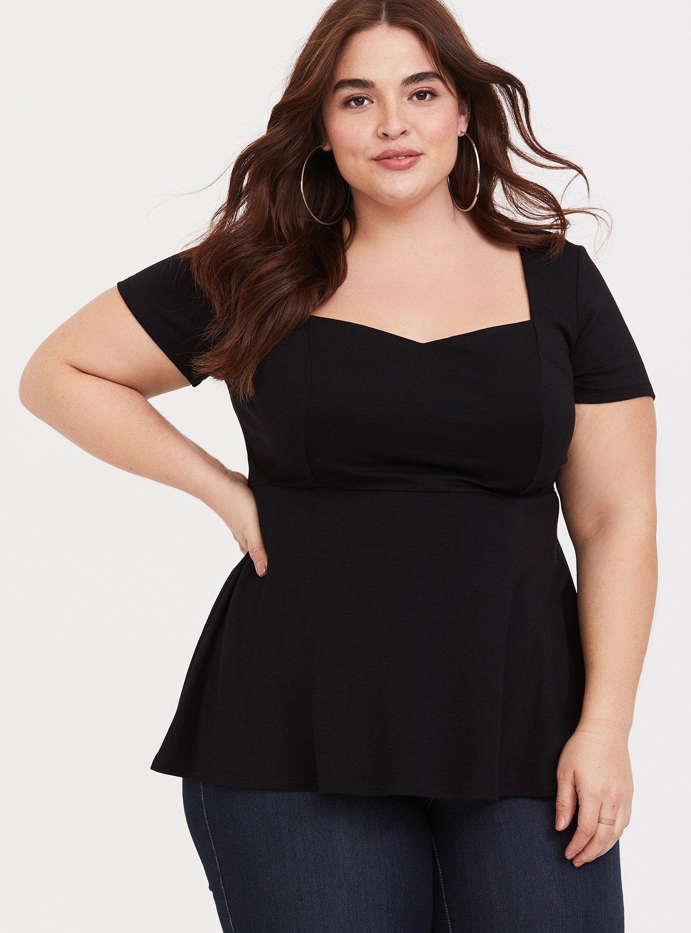 Black Peplum Ponte Top, , hi-res