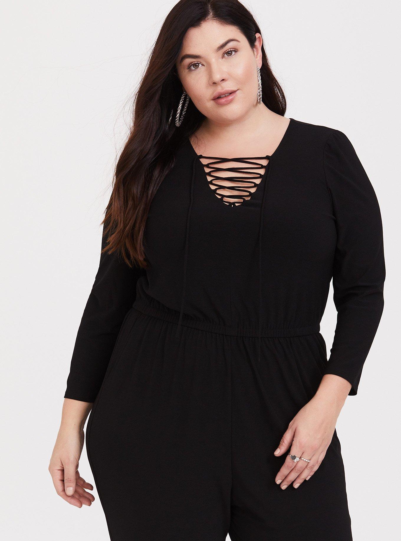 Plus Size - Black Crepe Lace-Up Jumpsuit - Torrid