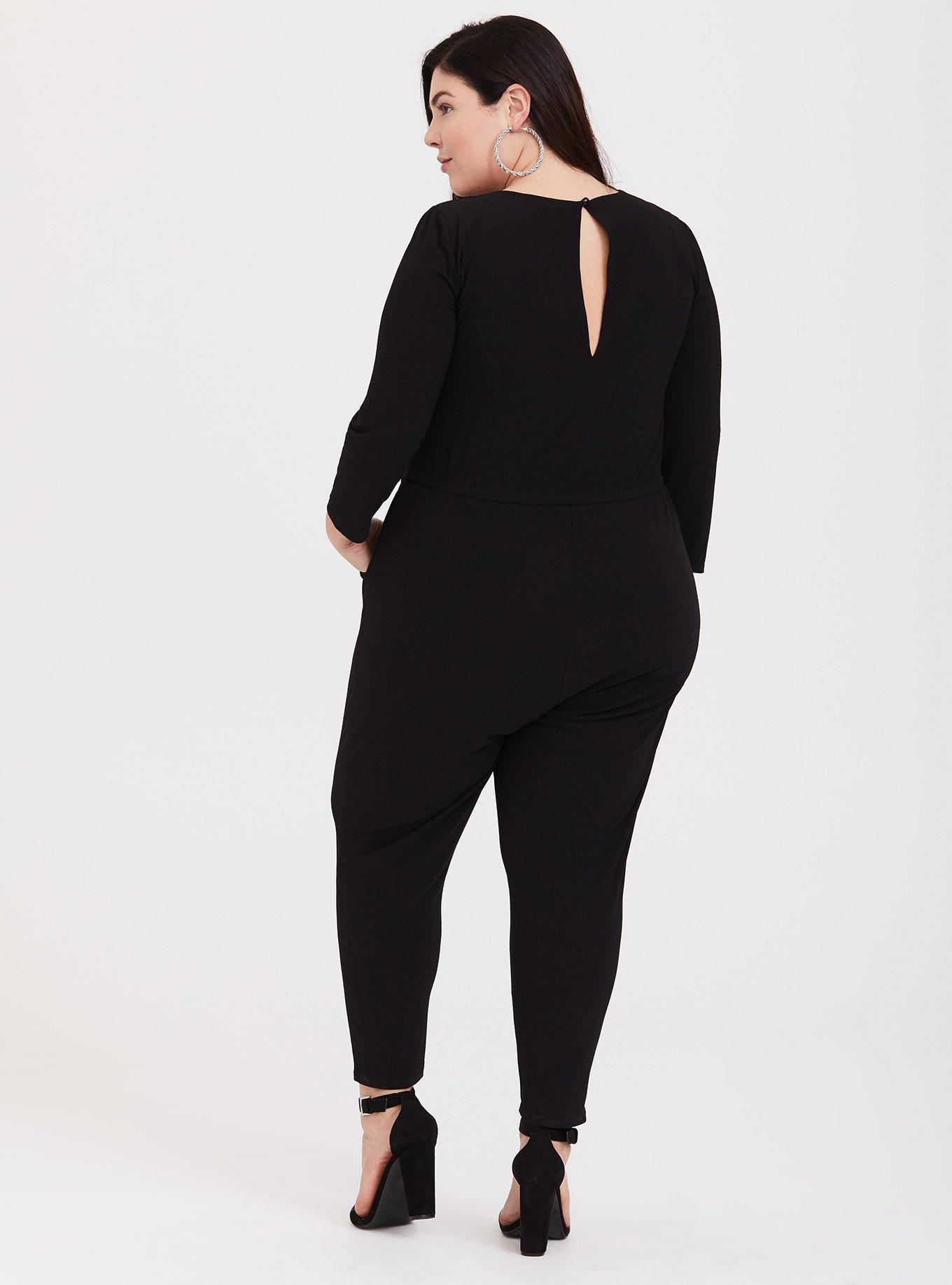 Black Crepe Lace-Up Jumpsuit, DEEP BLACK, alternate