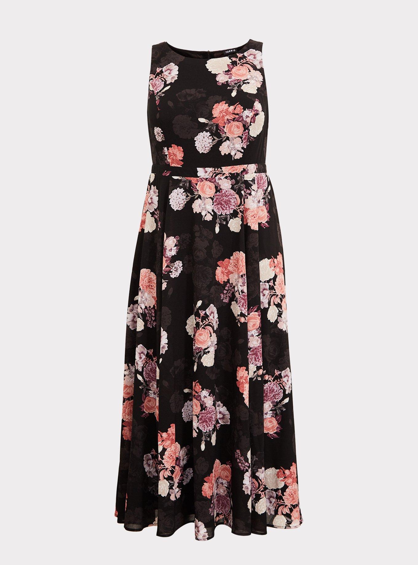 Plus Size - Black Floral Georgette Maxi Dress - Torrid