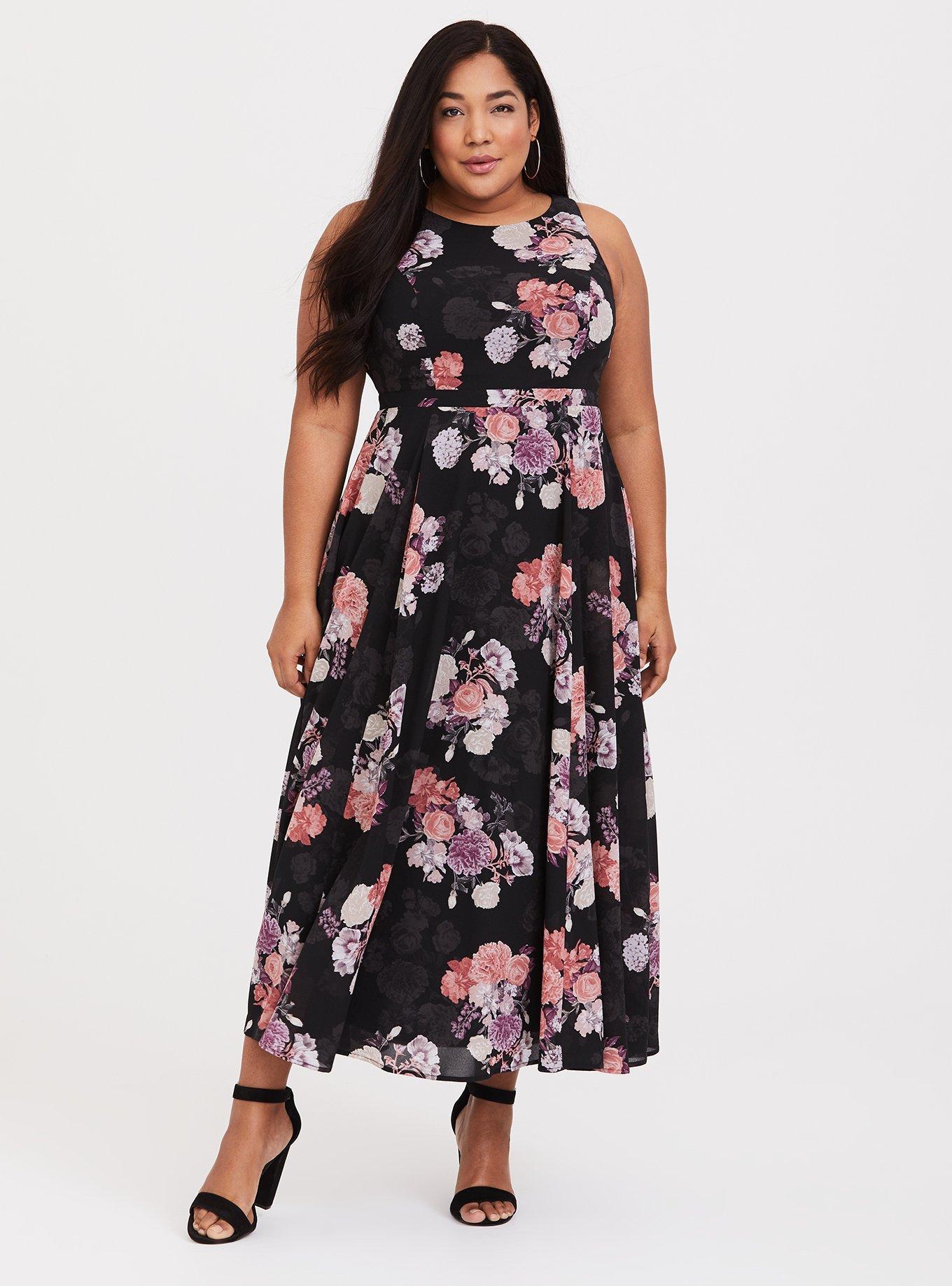 Plus Size - Black Floral Georgette Maxi Dress - Torrid