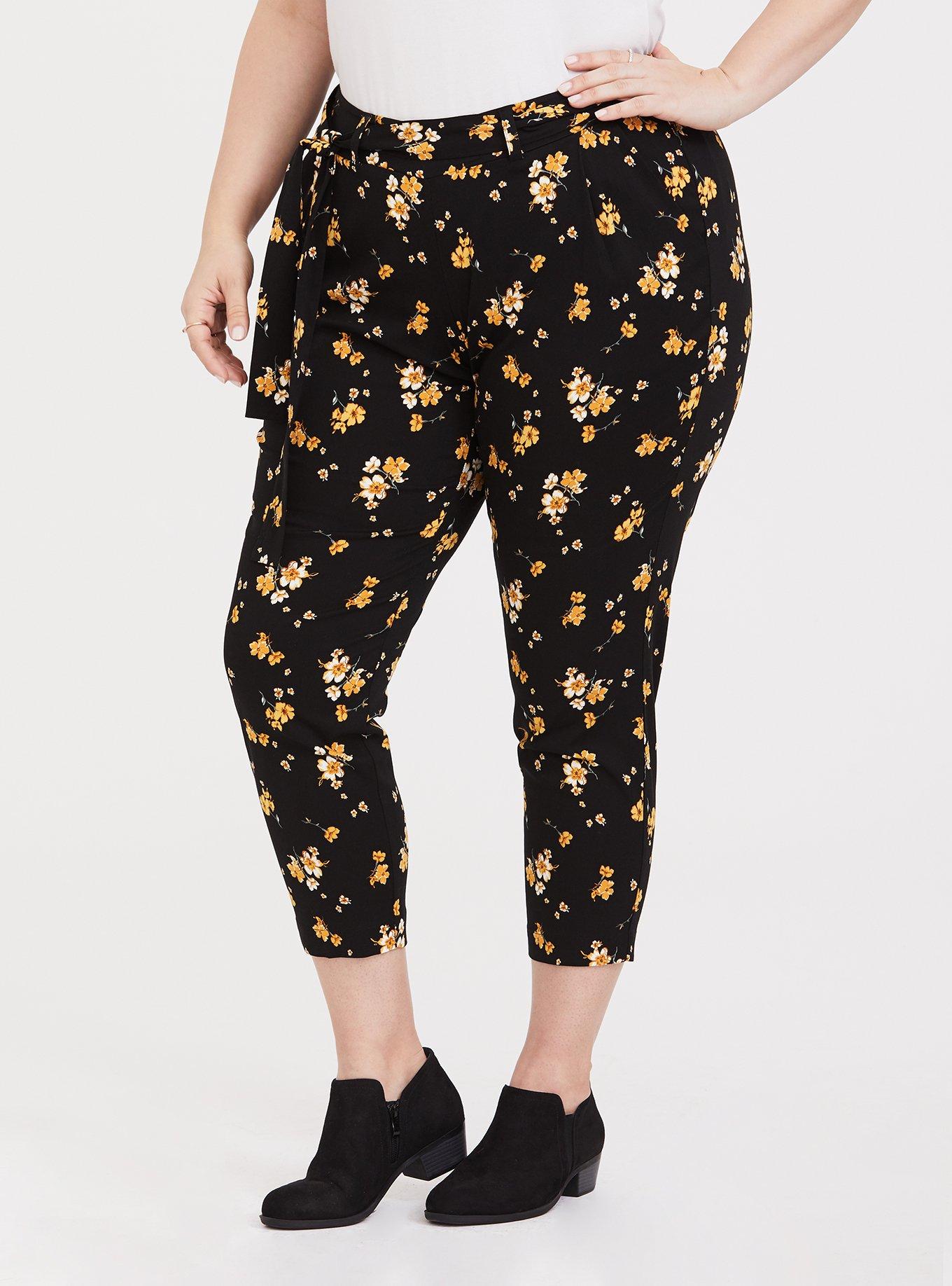 Plus Size Black Floral Challis Tie Front Tapered Pant, SPRING SWEEP DITSY, alternate