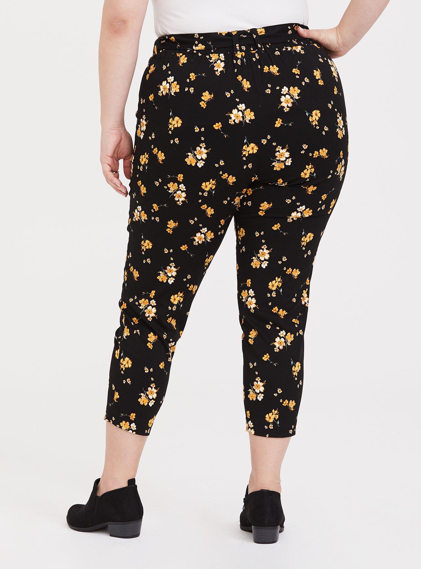 Plus Size Black Floral Challis Tie Front Tapered Pant, SPRING SWEEP DITSY, alternate