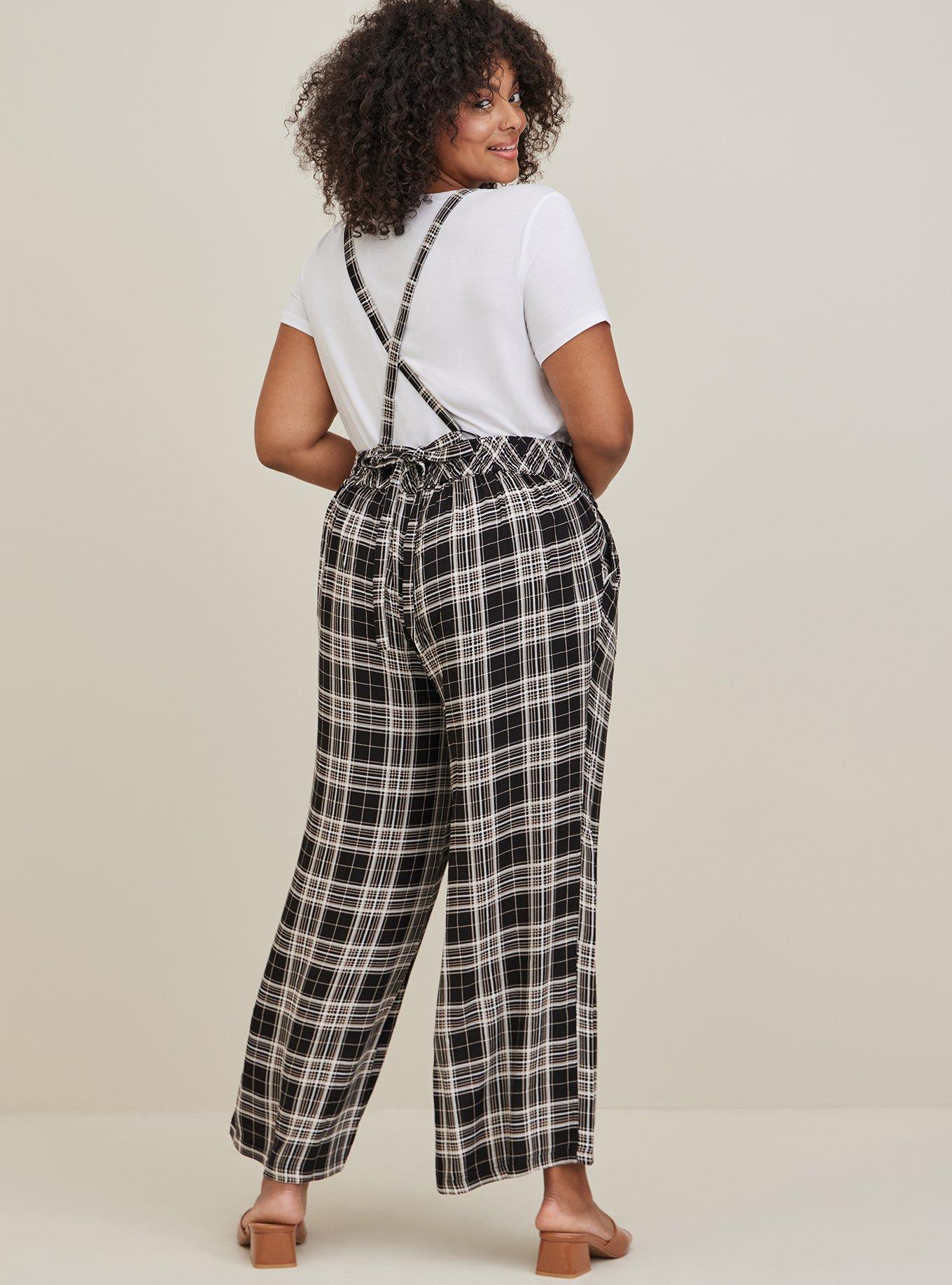 Wide Leg Stretch Crepe Jumper, BLACK WHITE PLAID, alternate