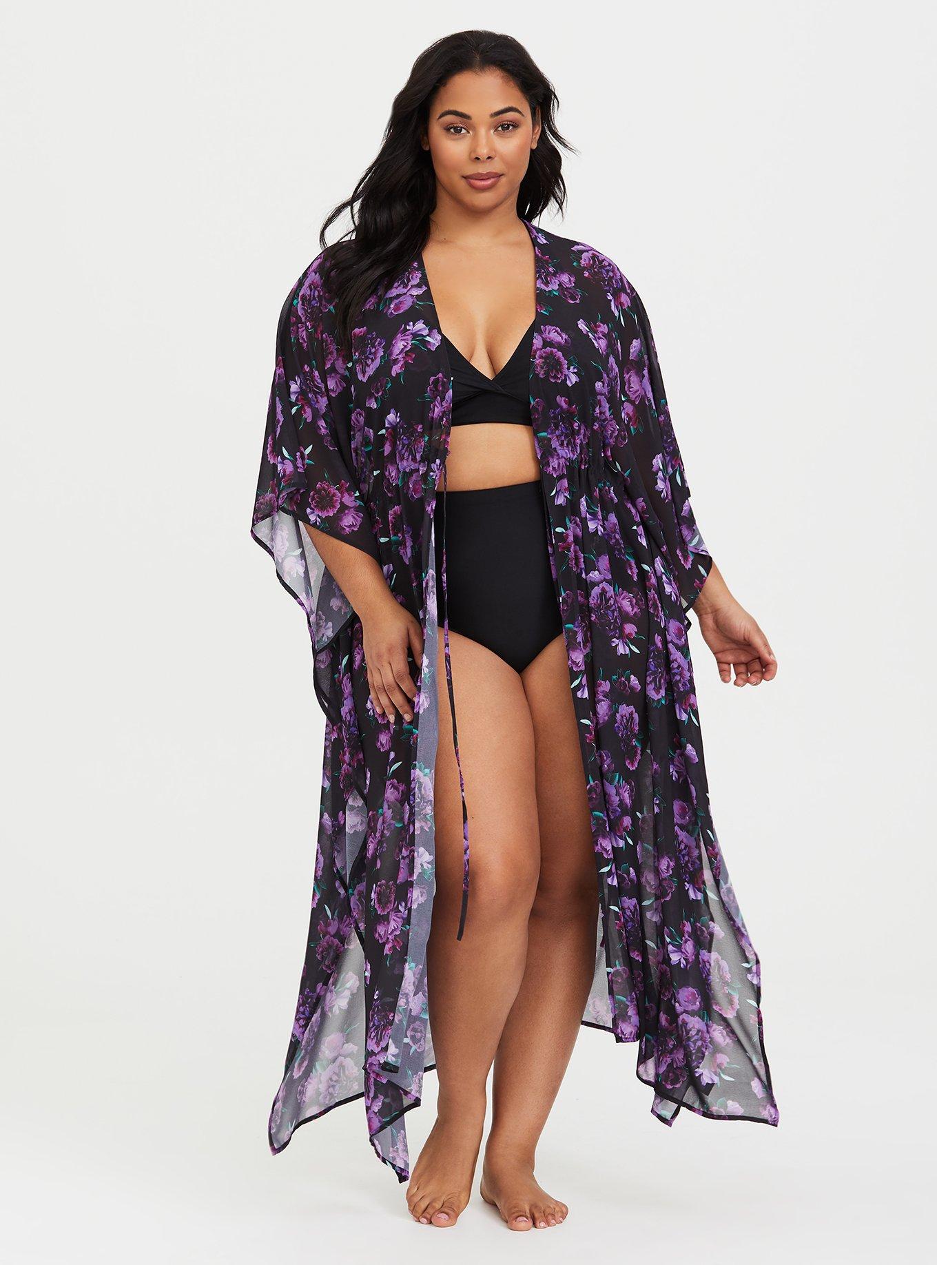 Plus Size Purple Floral Chiffon Kaftan Swim Cover Up Torrid