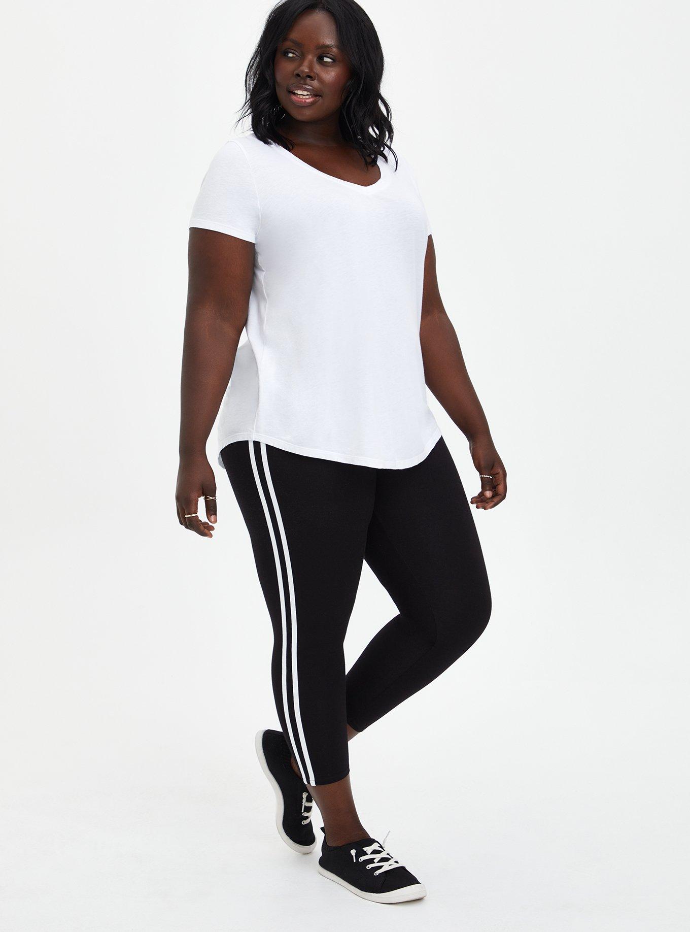 Plus Size Crop Signature Waist Side Striped Legging, BLACK, alternate