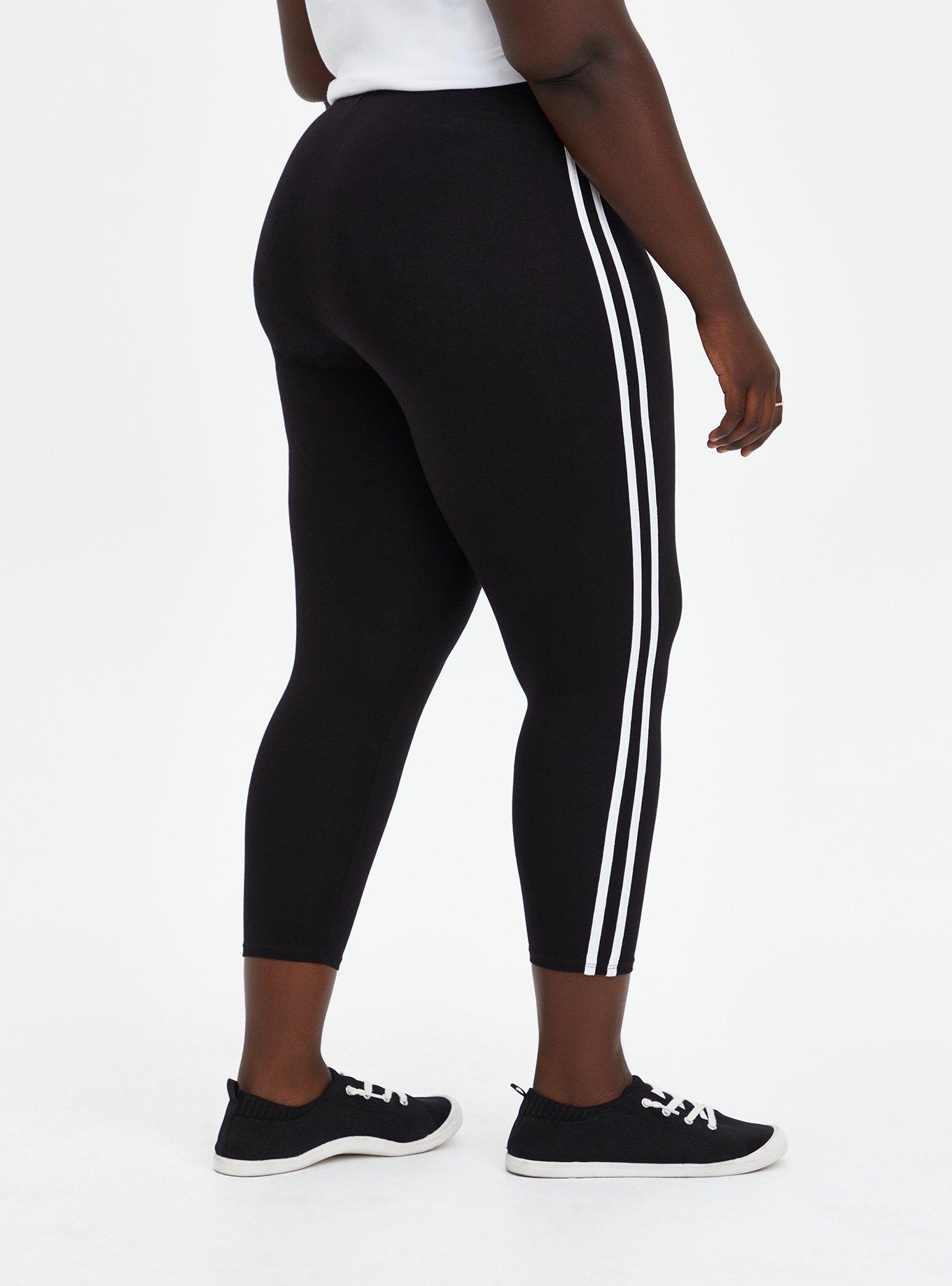Plus Size Crop Signature Waist Side Striped Legging, BLACK, alternate