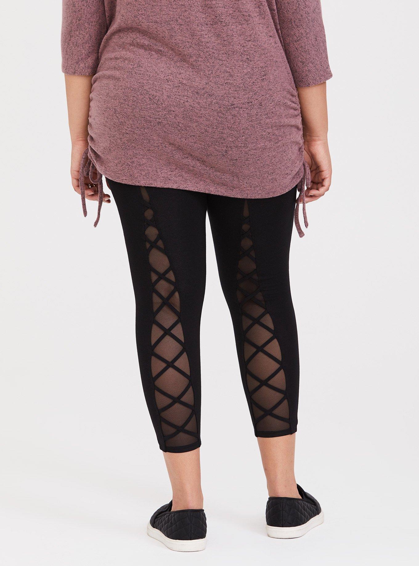 Plus Size Black Back Lattice Crop Legging, BLACK, alternate