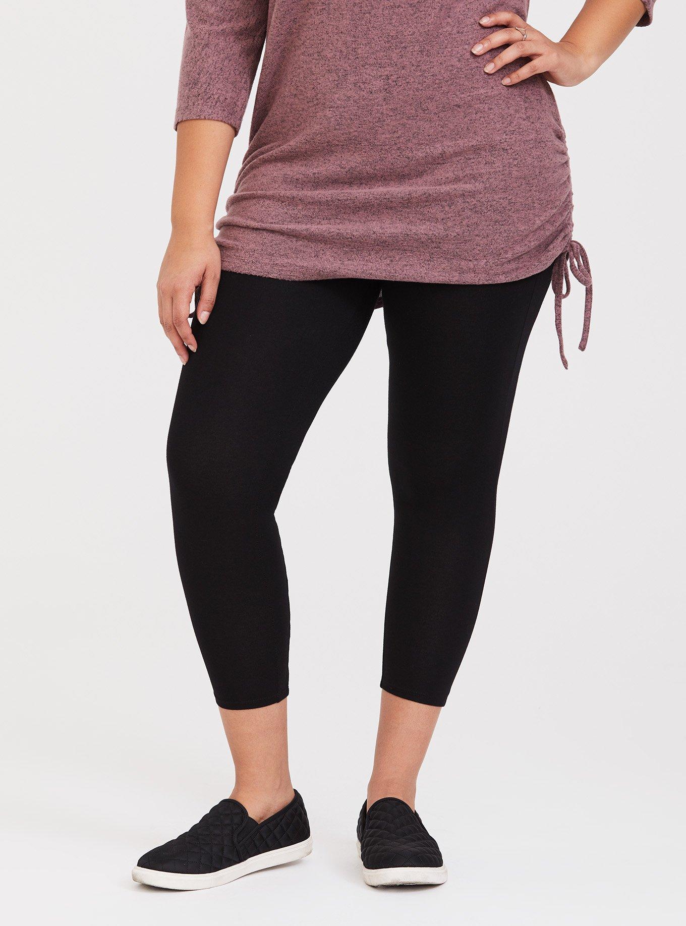 Plus Size Black Back Lattice Crop Legging, BLACK, alternate