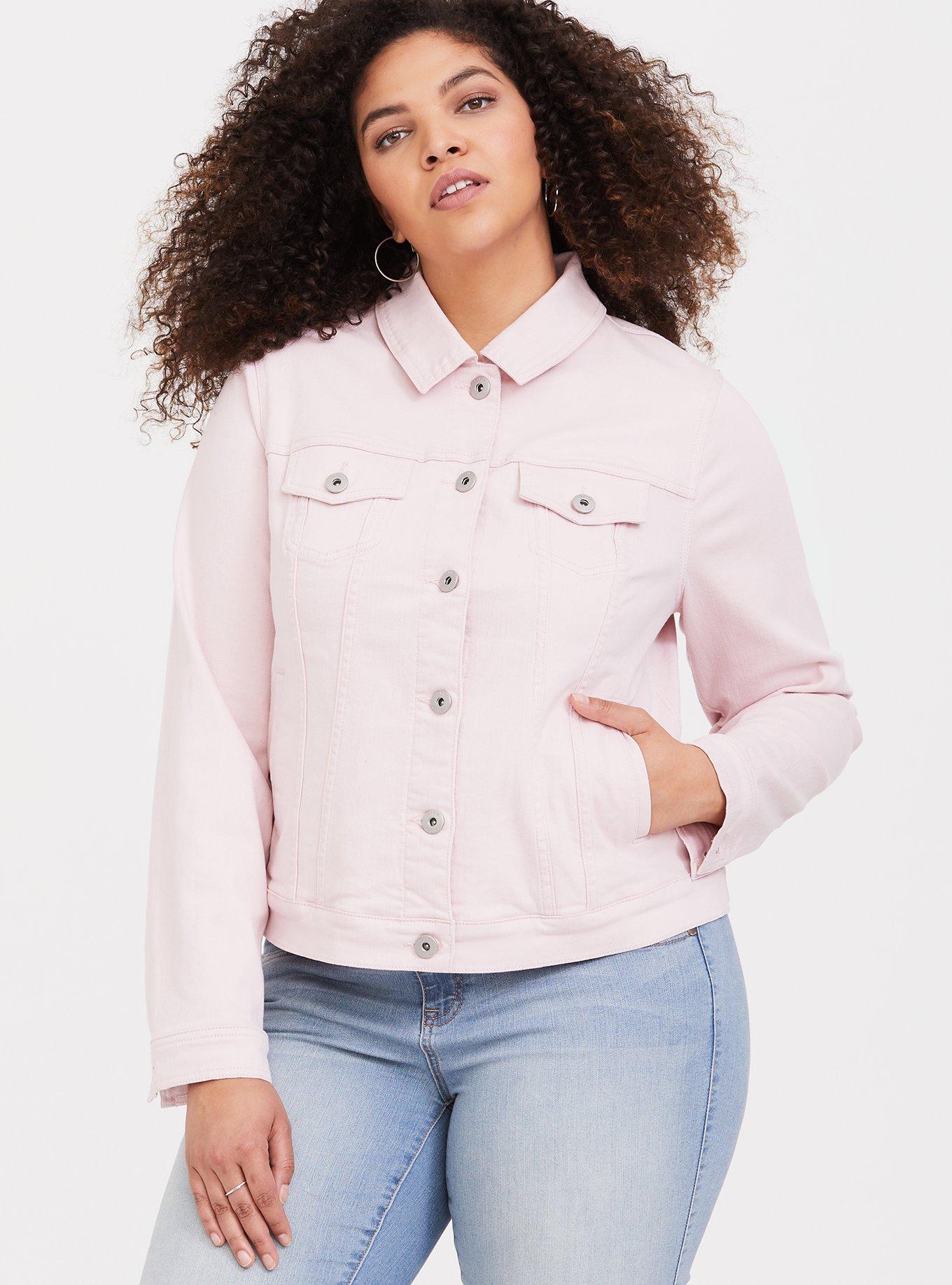 Pink jean jacket deals plus size