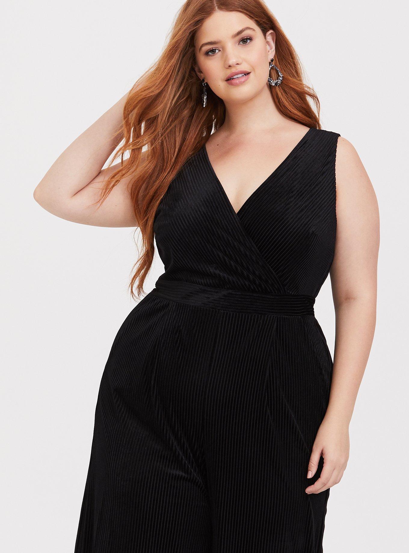 Plus Size - Black Shadow Stripe Velvet Jumpsuit - Torrid