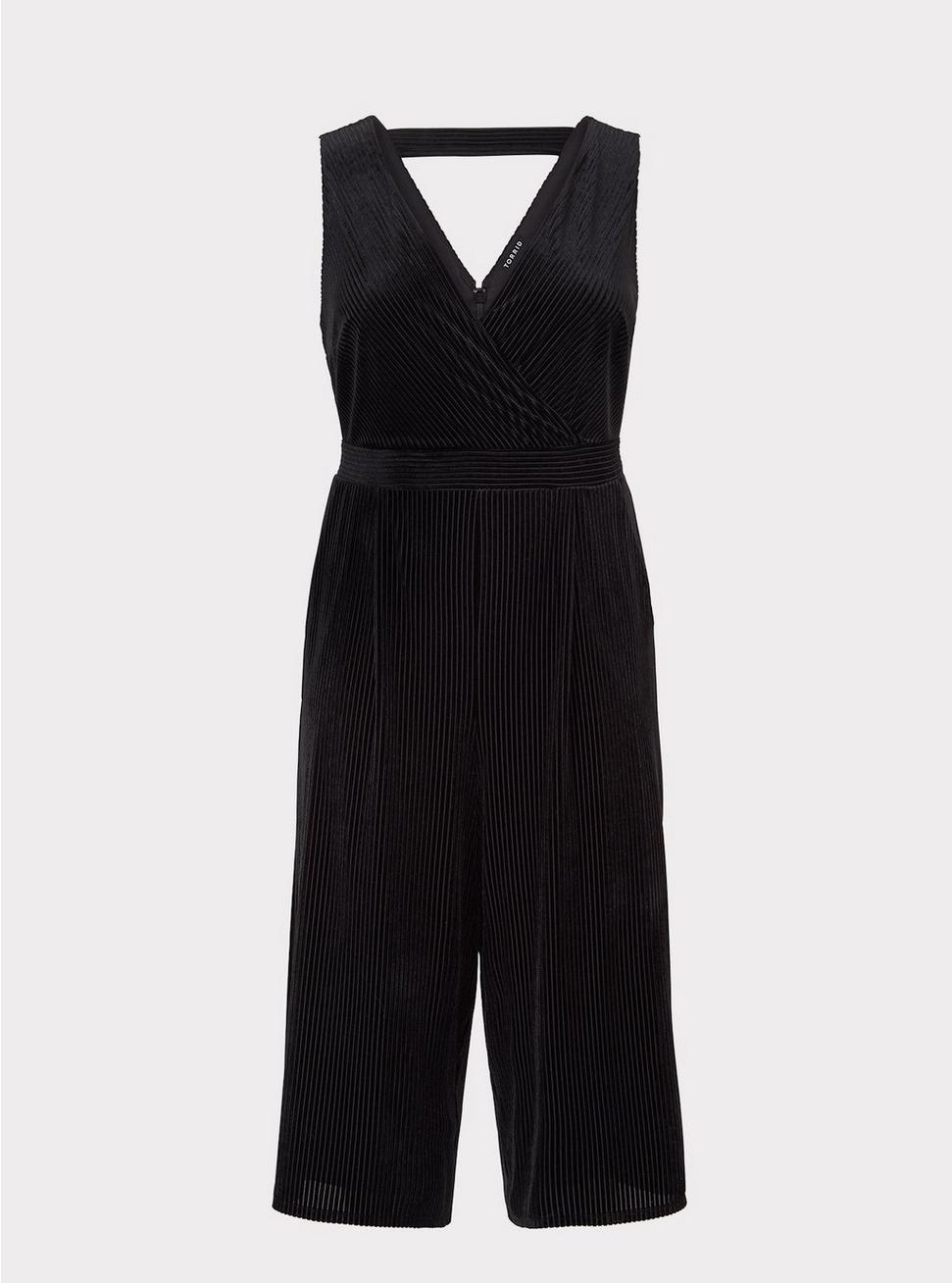 Plus Size - Black Shadow Stripe Velvet Jumpsuit - Torrid
