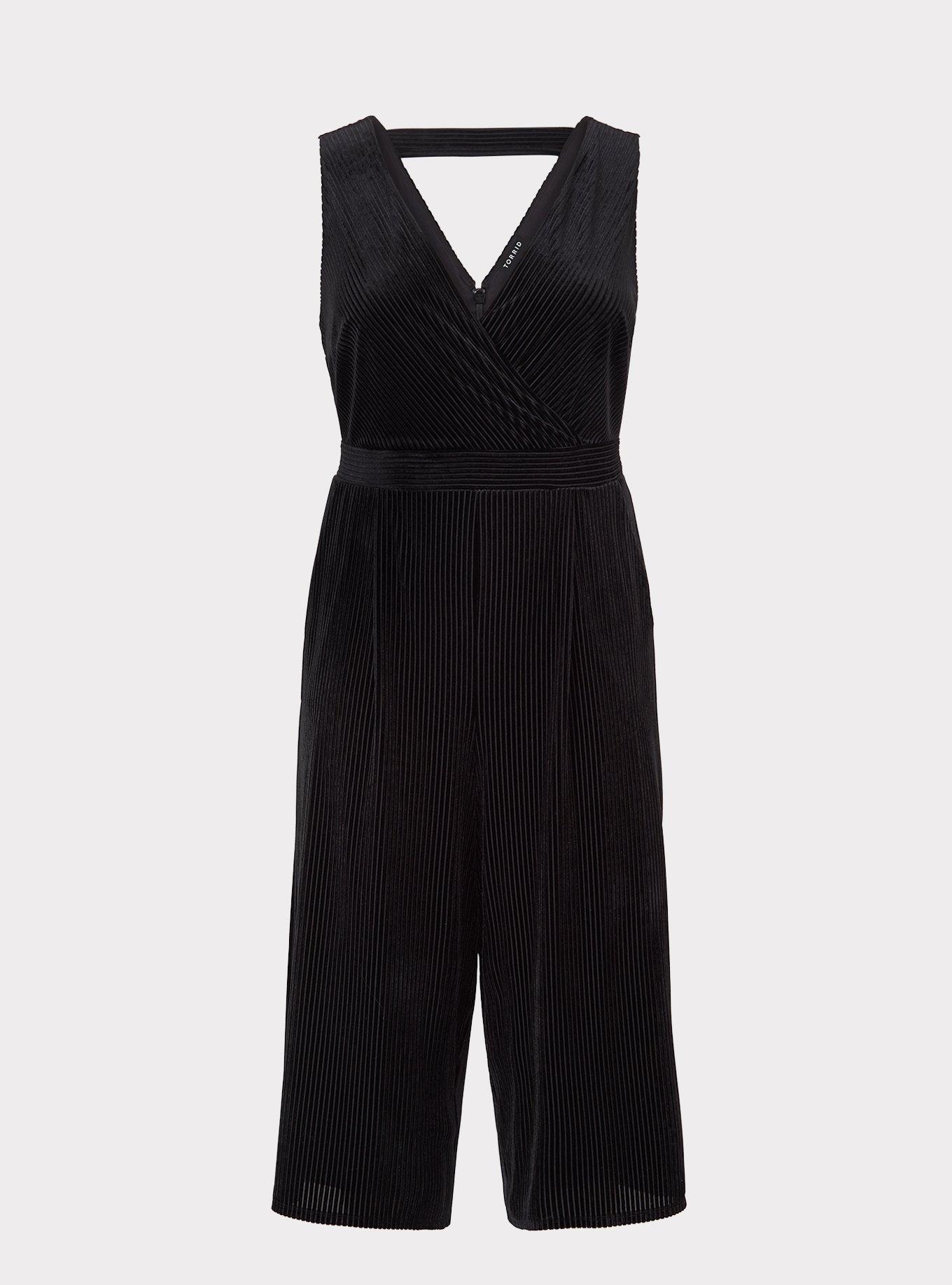 Black Shadow Stripe Velvet Jumpsuit, , hi-res