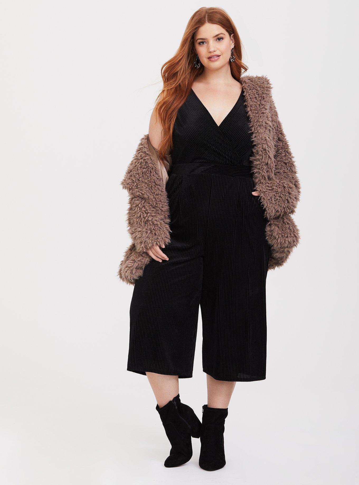 Black Shadow Stripe Velvet Jumpsuit, , hi-res