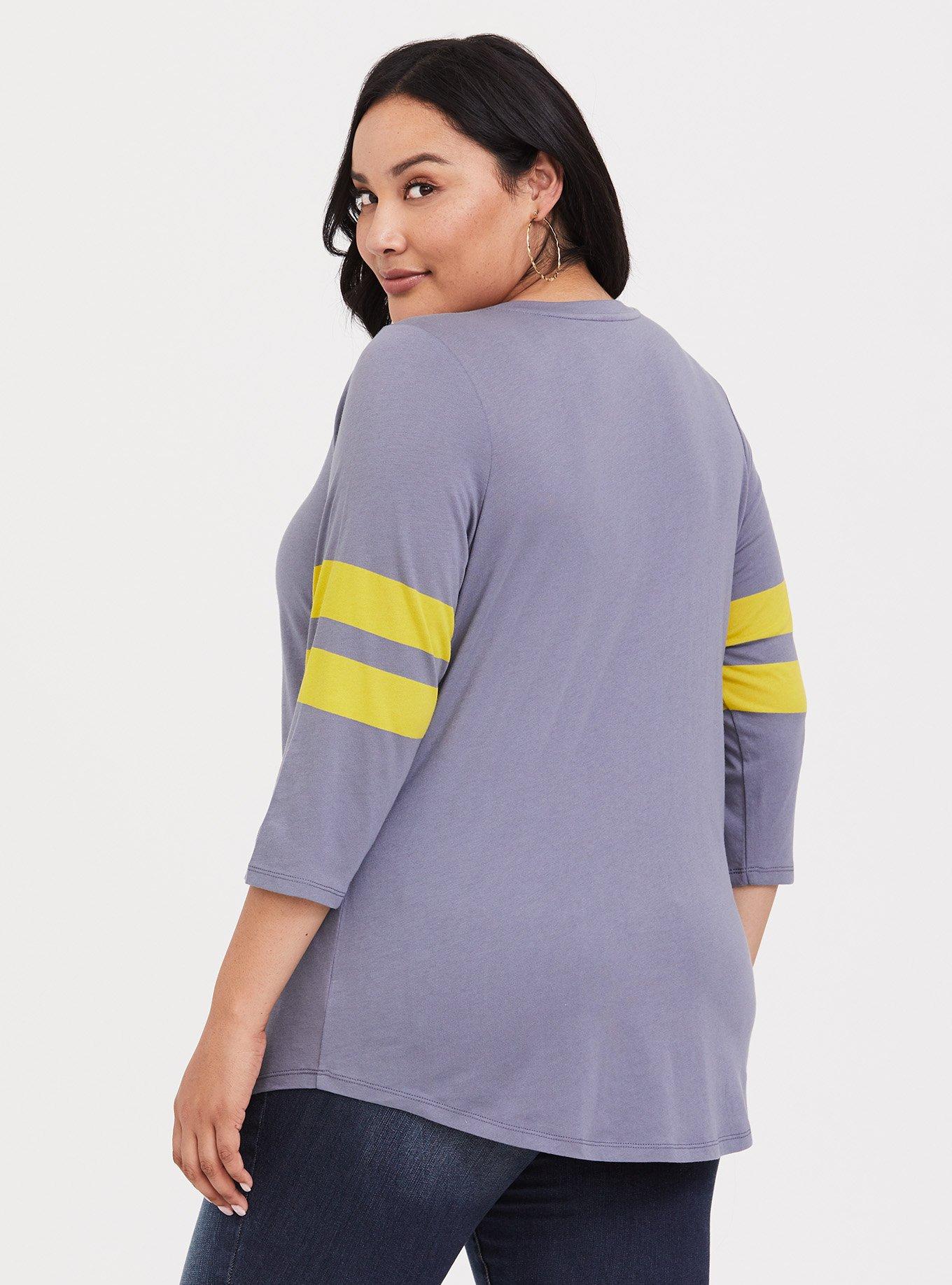 Plus Size Heritage Slub V-Neck Striped Football Tee, GREY VNECK, alternate