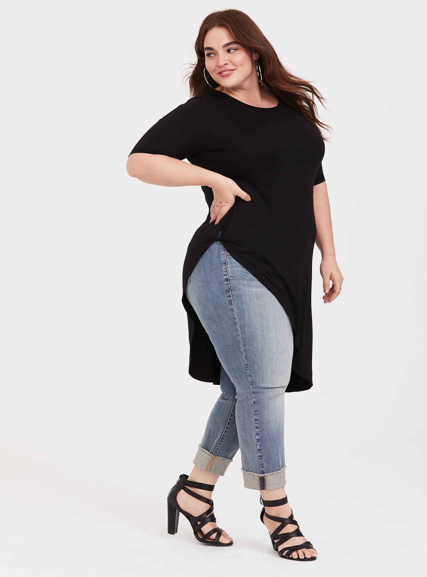Plus Size Super Soft Asymmetric Side Twist Tunic Tank, DEEP BLACK, alternate