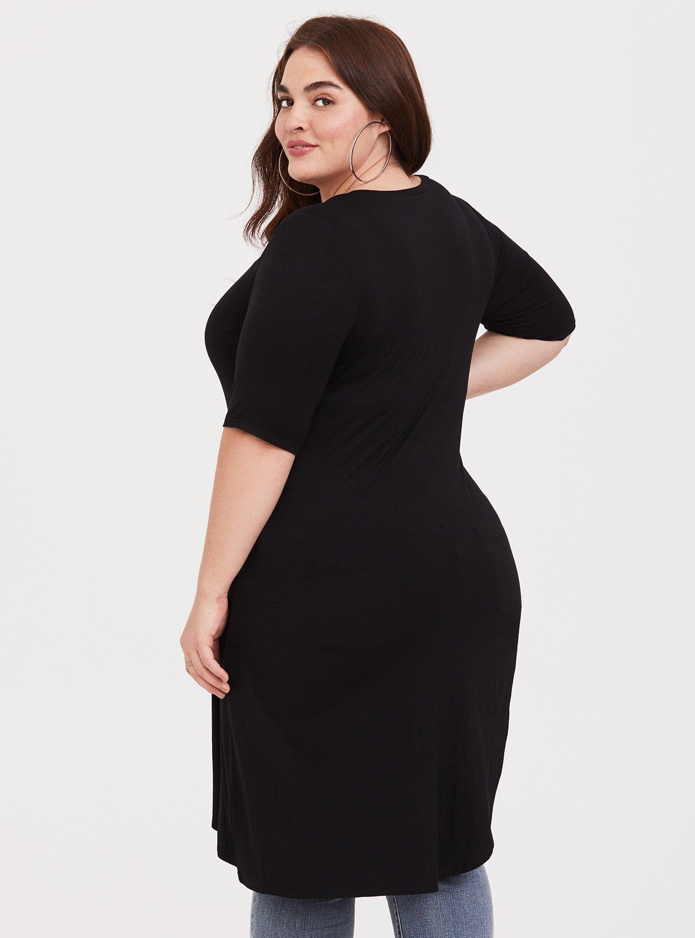 Plus Size Super Soft Asymmetric Side Twist Tunic Tank, DEEP BLACK, alternate