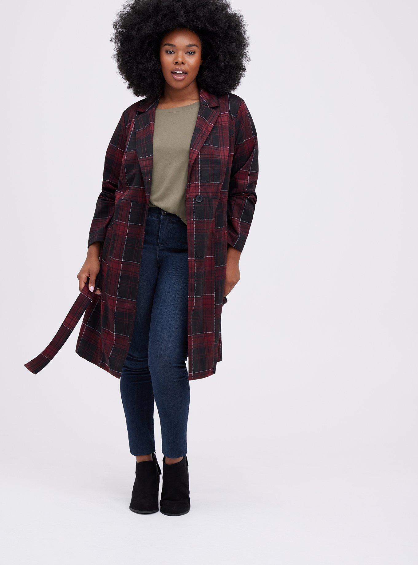 Plus size plaid store trench coats