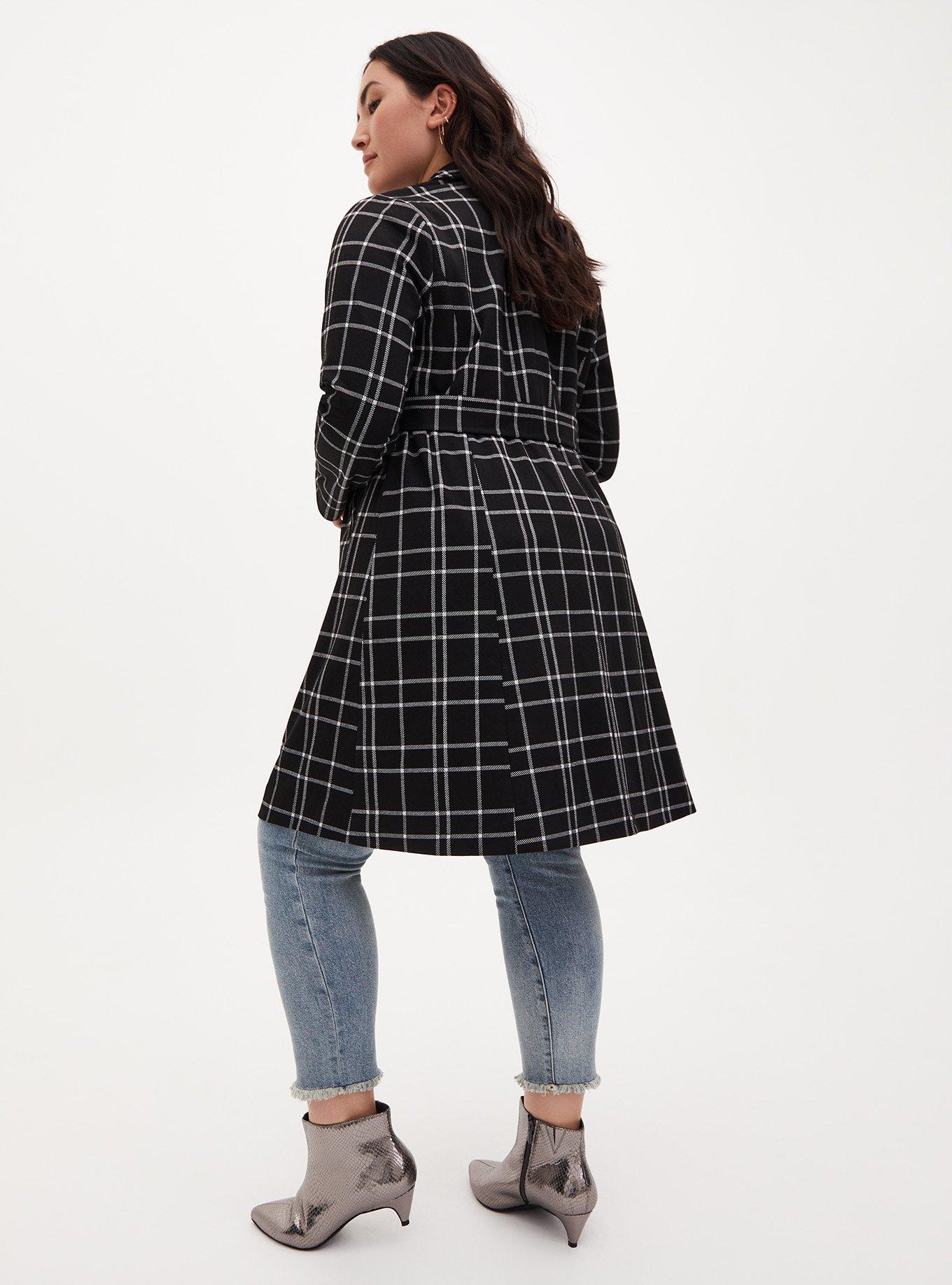 Textured Plaid Trench Coat, PLAID BLACK, alternate