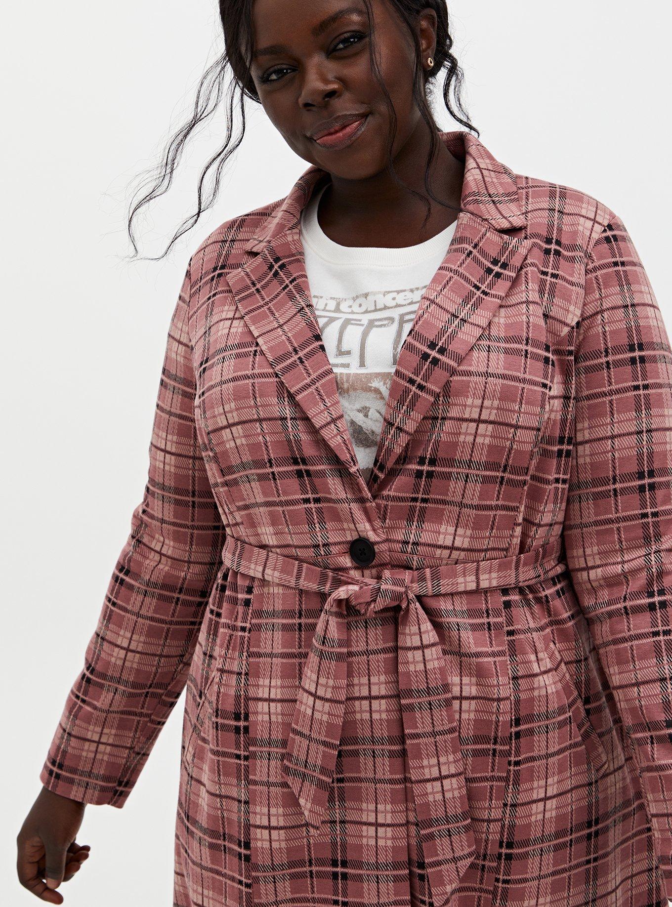 Plus size store plaid trench coat