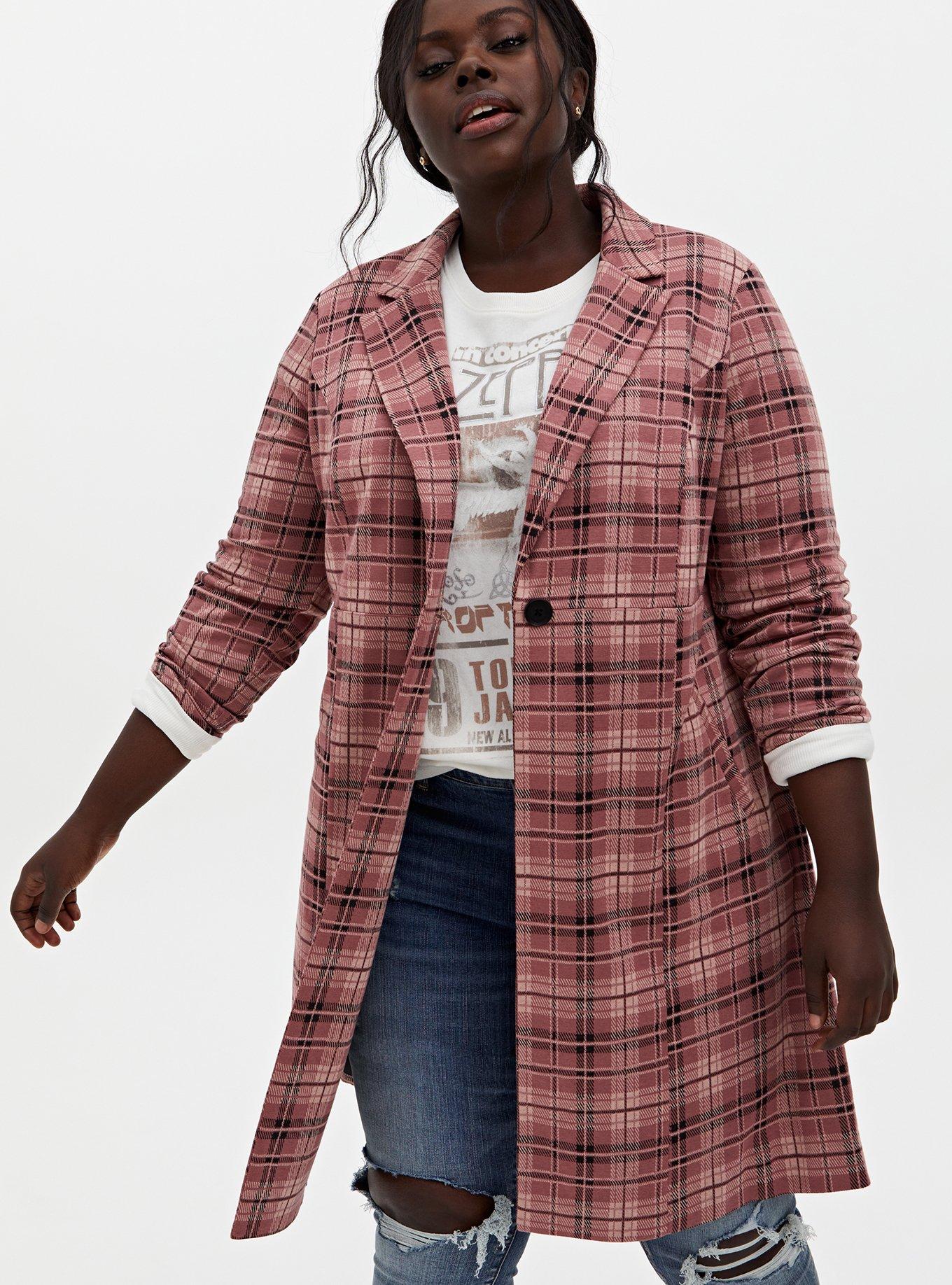 Plus Size Textured Plaid Trench Coat Torrid