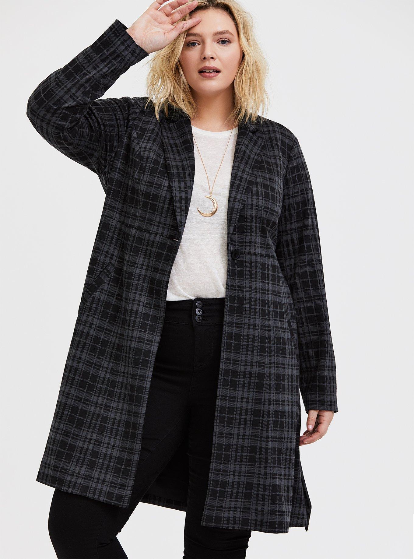 Grey plaid trench coat best sale