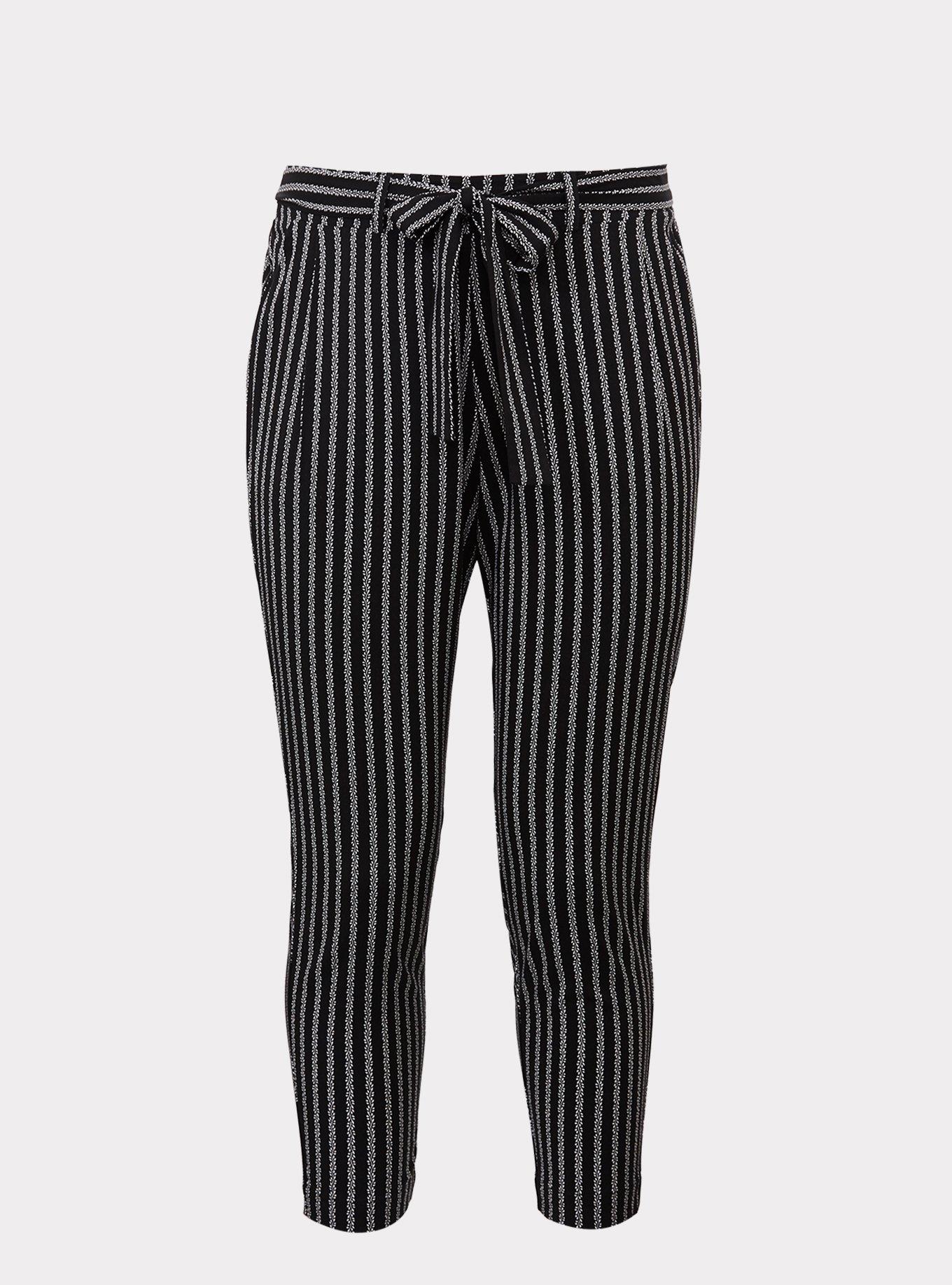 Black and White Stripe Challis Tie Front Pant, DITSY STRIPED DOT, hi-res