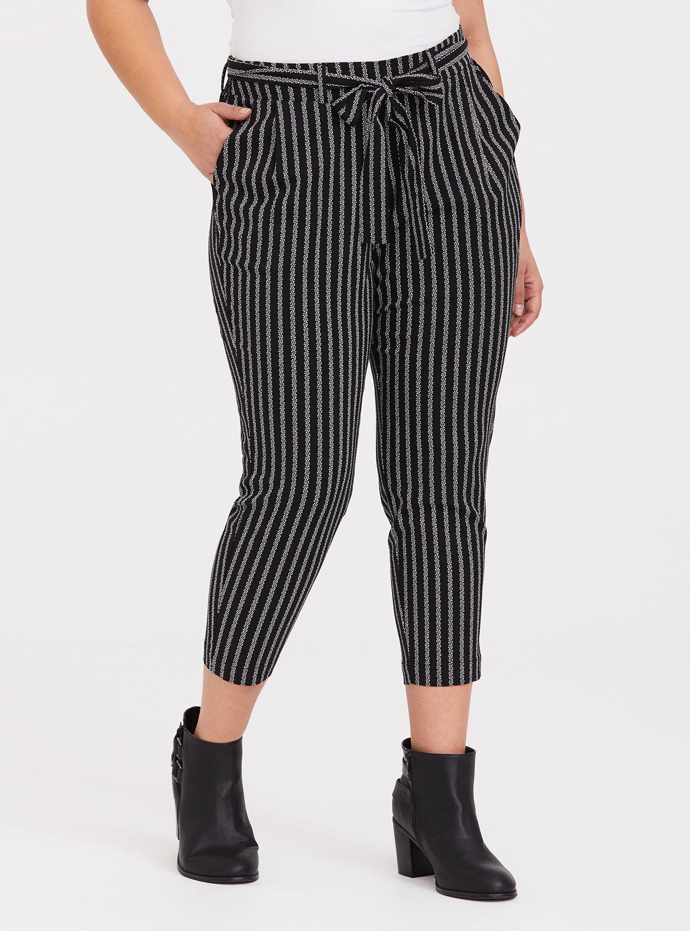 Black and White Stripe Challis Tie Front Pant, , hi-res