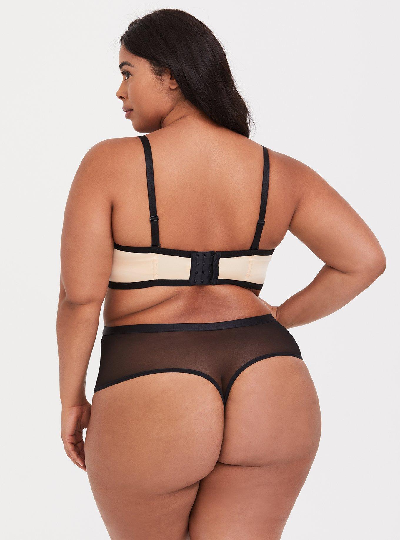 Microfiber & Lace High Waist Thong Panty, PEACH, alternate